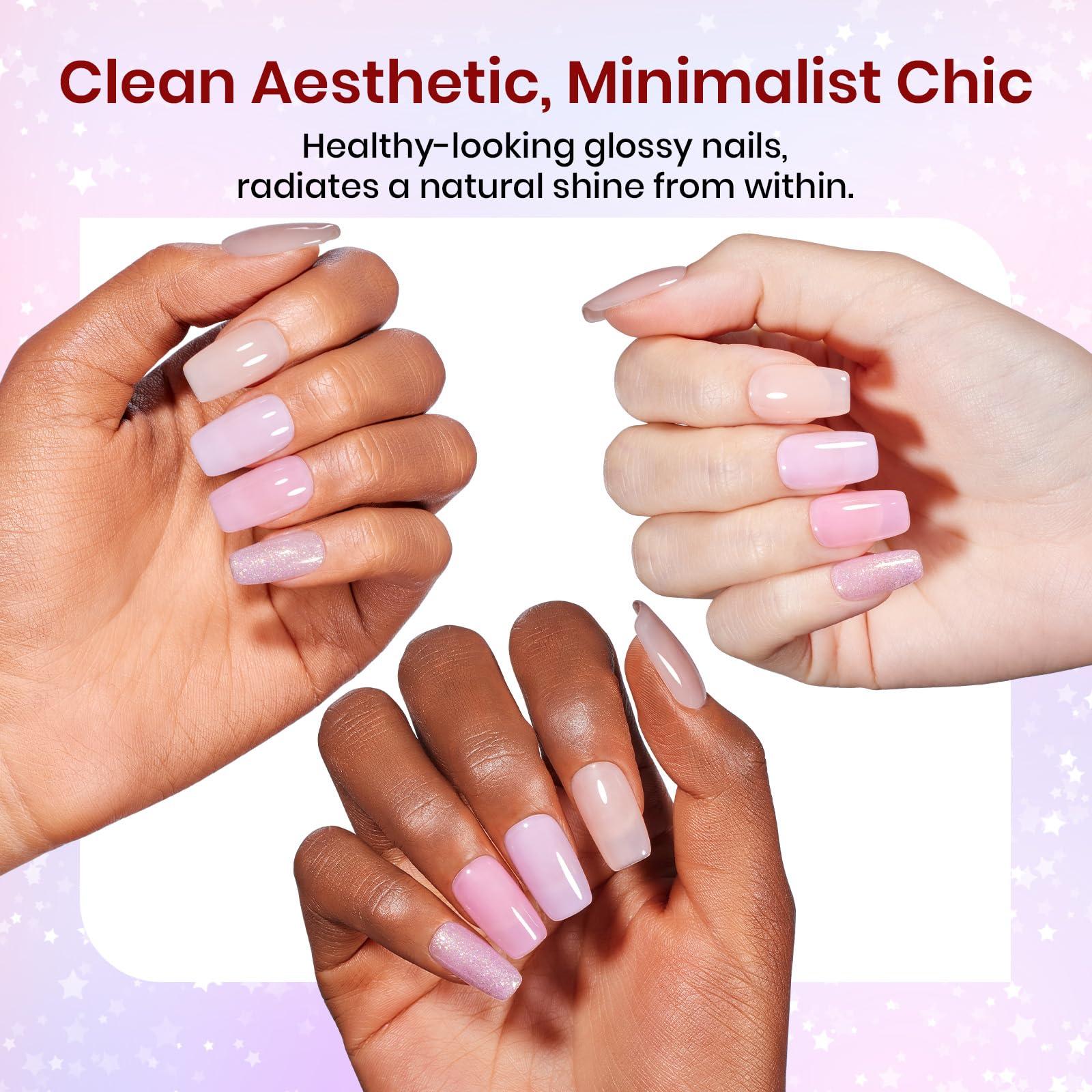 Beetles Jelly Gel Nail Polish Set, 25PCS 20 Colors Sheer Neutral Nude Pink Glitter Milky White Gel Nail Kit Soak Off UV with Base Glossy Matte Top Coat Pearls Rhinestones Nail Charms Gift for Women - Image 4