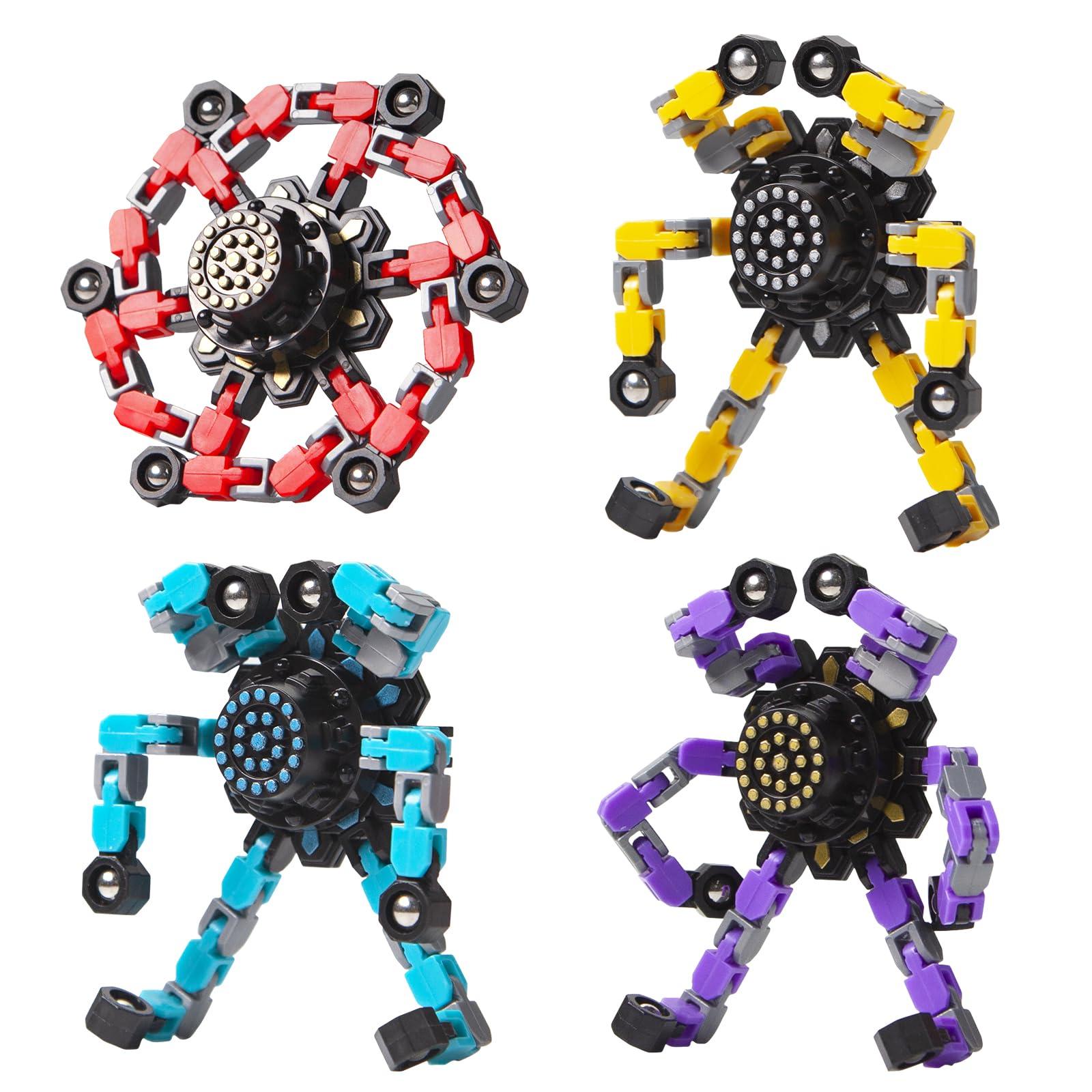 Gokeey Transformable Fidget Spinners 4 Pcs for Kids and Adults Stress Relief Sensory Toys for Boys and Girls Fingertip Gyros for Party Favors Stocking Stuffers Bulk for Kids