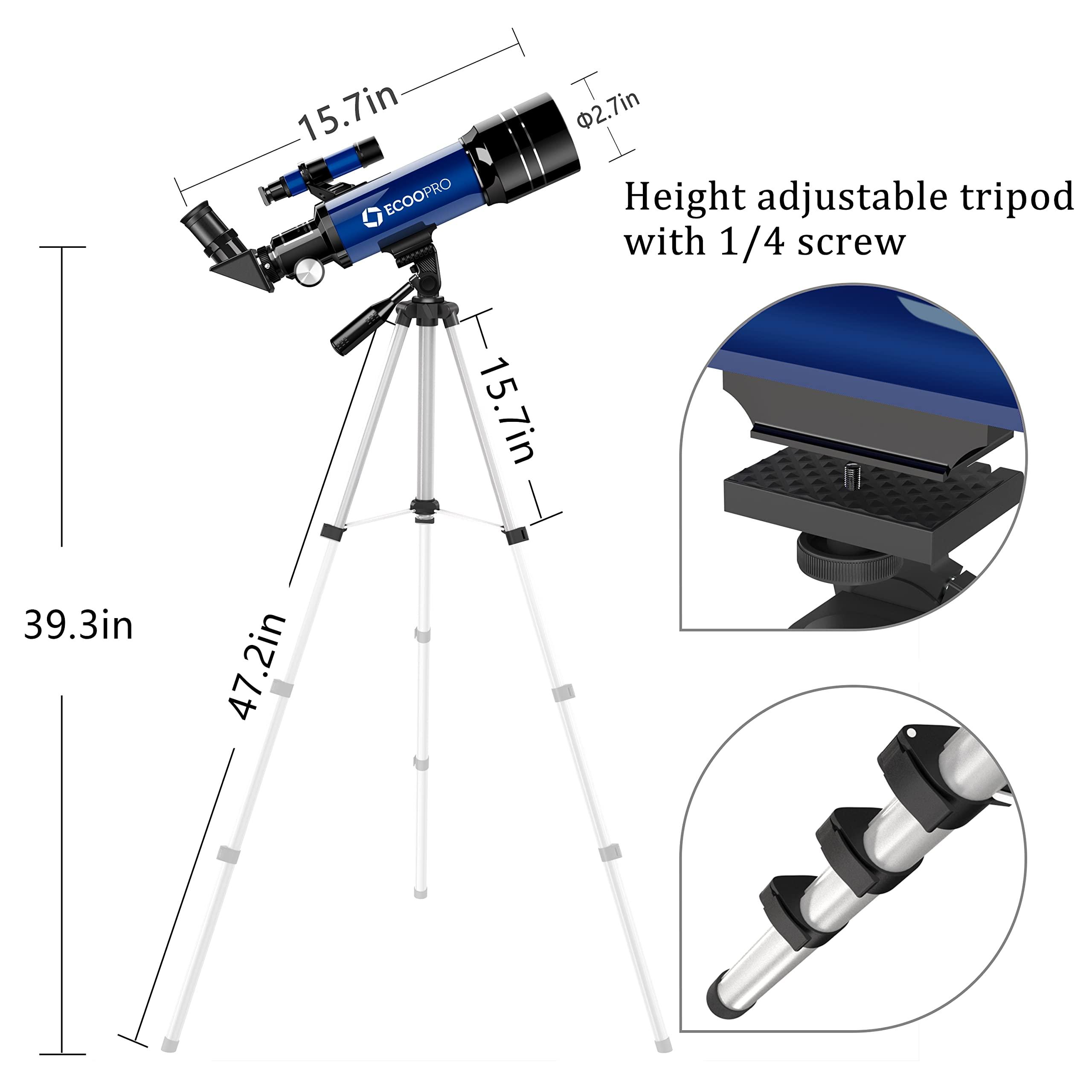 Telescope for Kids Beginners Adults, 70mm Astronomy Refractor Telescope with Adjustable Tripod for Kids - Image 5