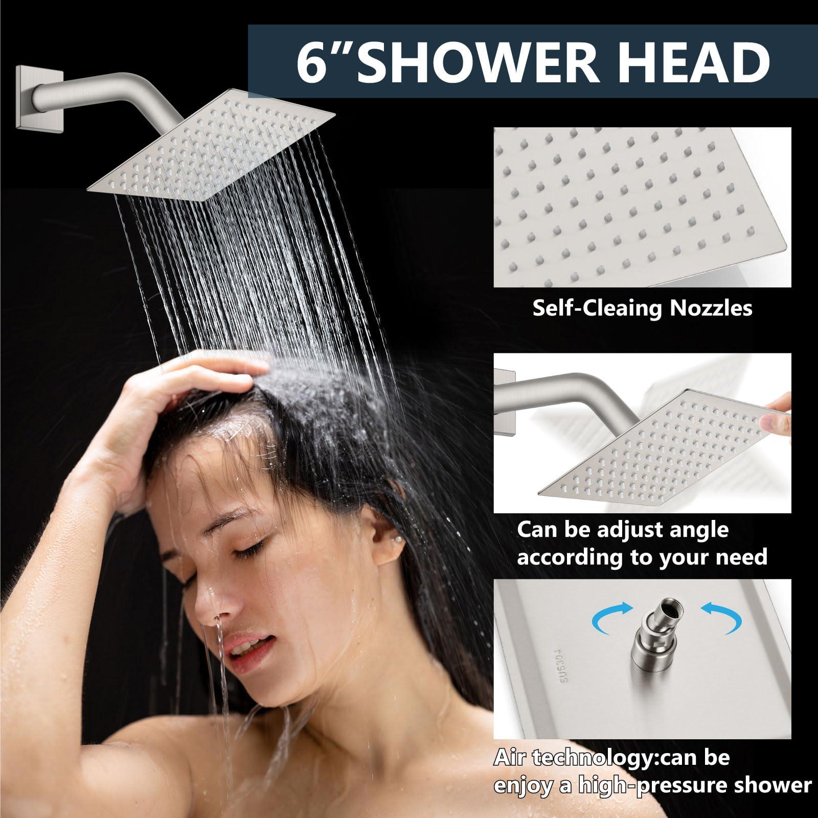 Aolemi Shower Faucet Set Ceiling Mount Shower System Rough-in Valve and Shower Trim Kit 10 and 6 Inch Dual Shower Head 2 in 1 Handheld Spray Push Button Diverter Brushed Nickel - Image 6