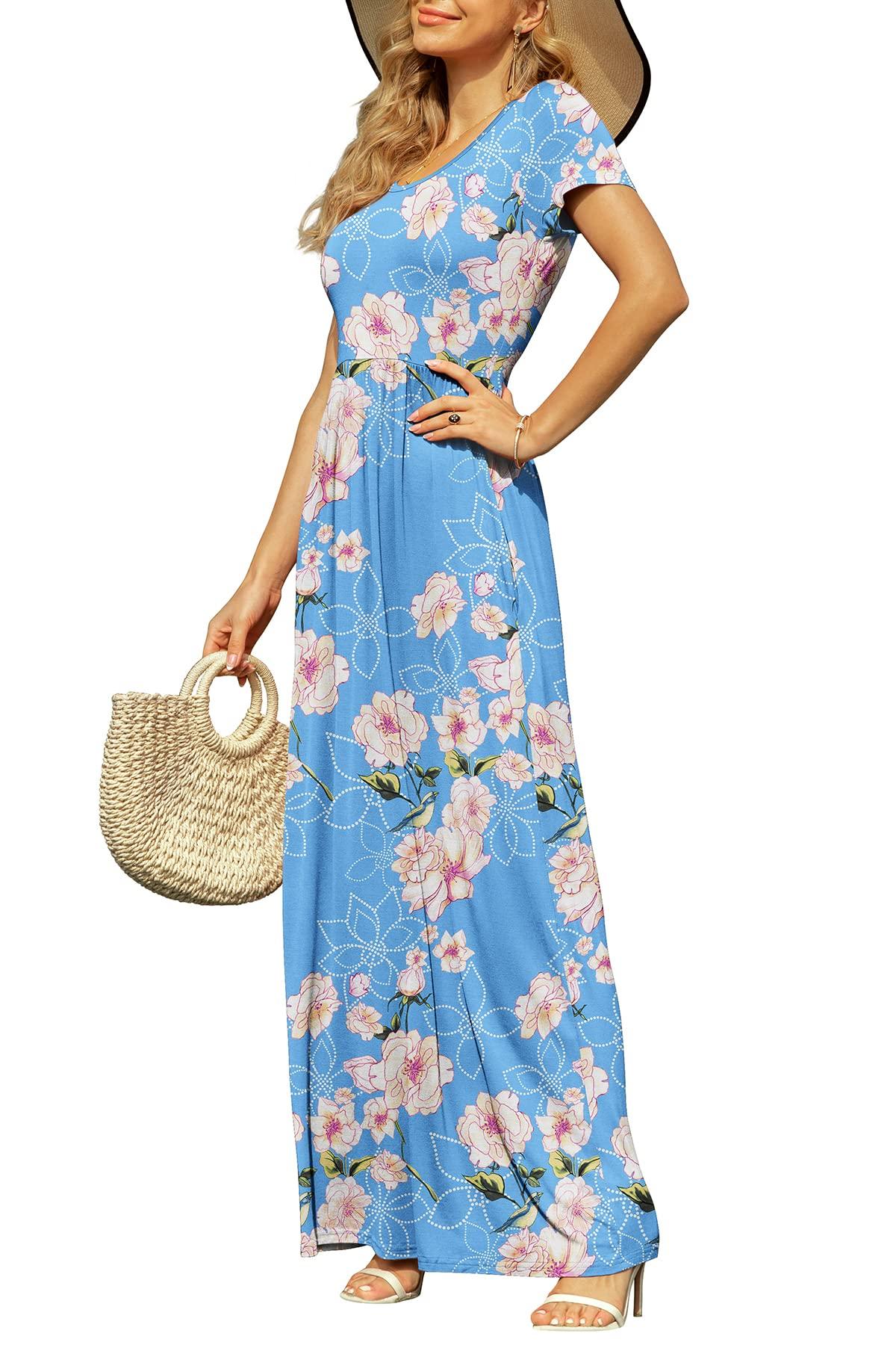 DB MOON Women's Short Sleeve Maxi Dresses Casual Empire Waist Long Dress with Pockets - Image 5