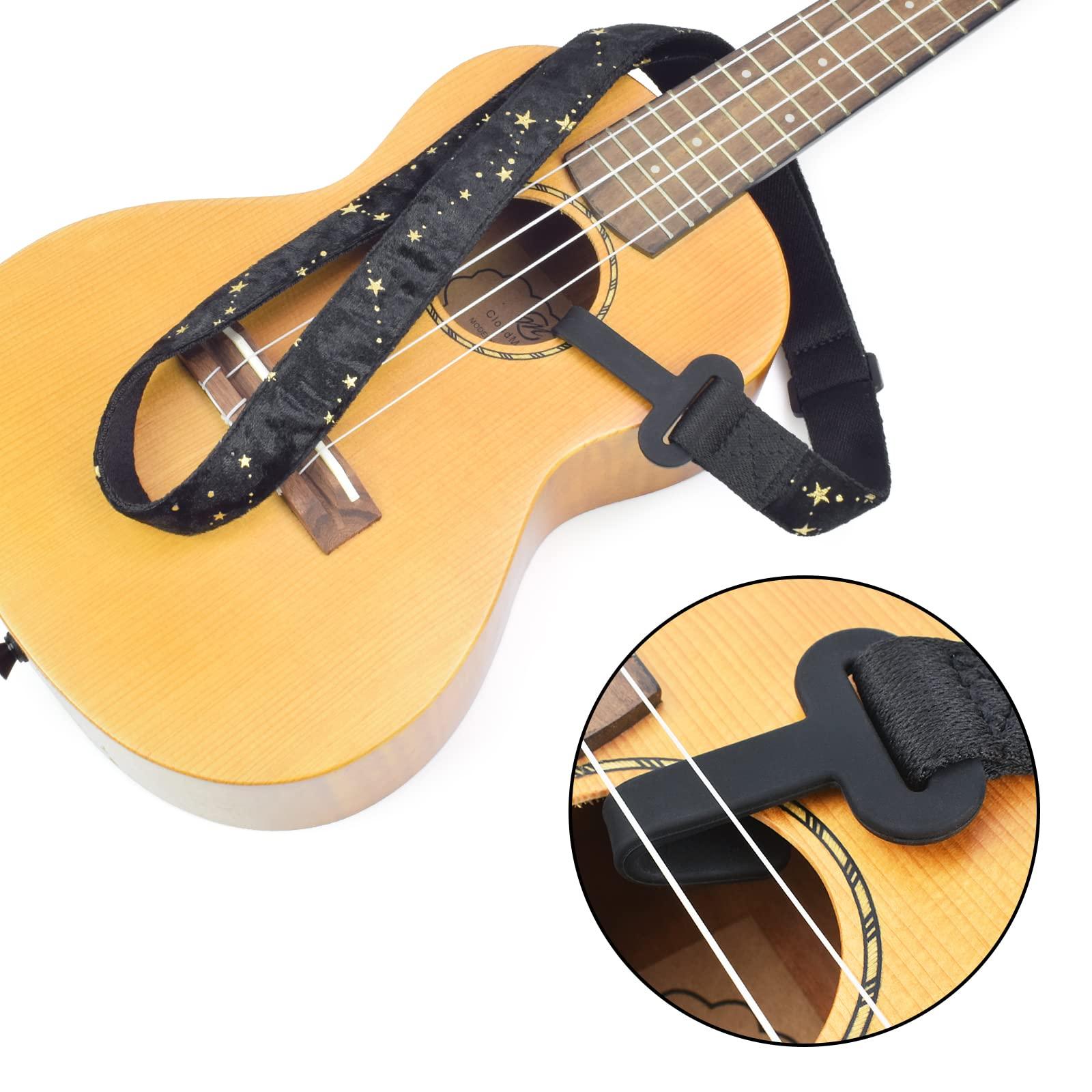 CLOUDMUSIC Ukulele Strap Clip On No Drill J Hook For Soprano Concert Tenor Baritone With Hawaiian Colorful Floral Pattern (Stars Black) - Image 3