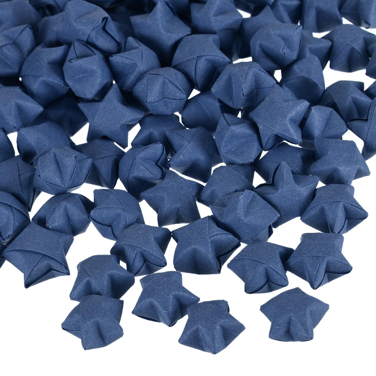 MECCANIXITY 136pcs Pre-made Origami Lucky Stars Paper Wishing Star Dark Blue for Best Wish Christmas Party Wedding Valentine's Day Girl Friends Gift