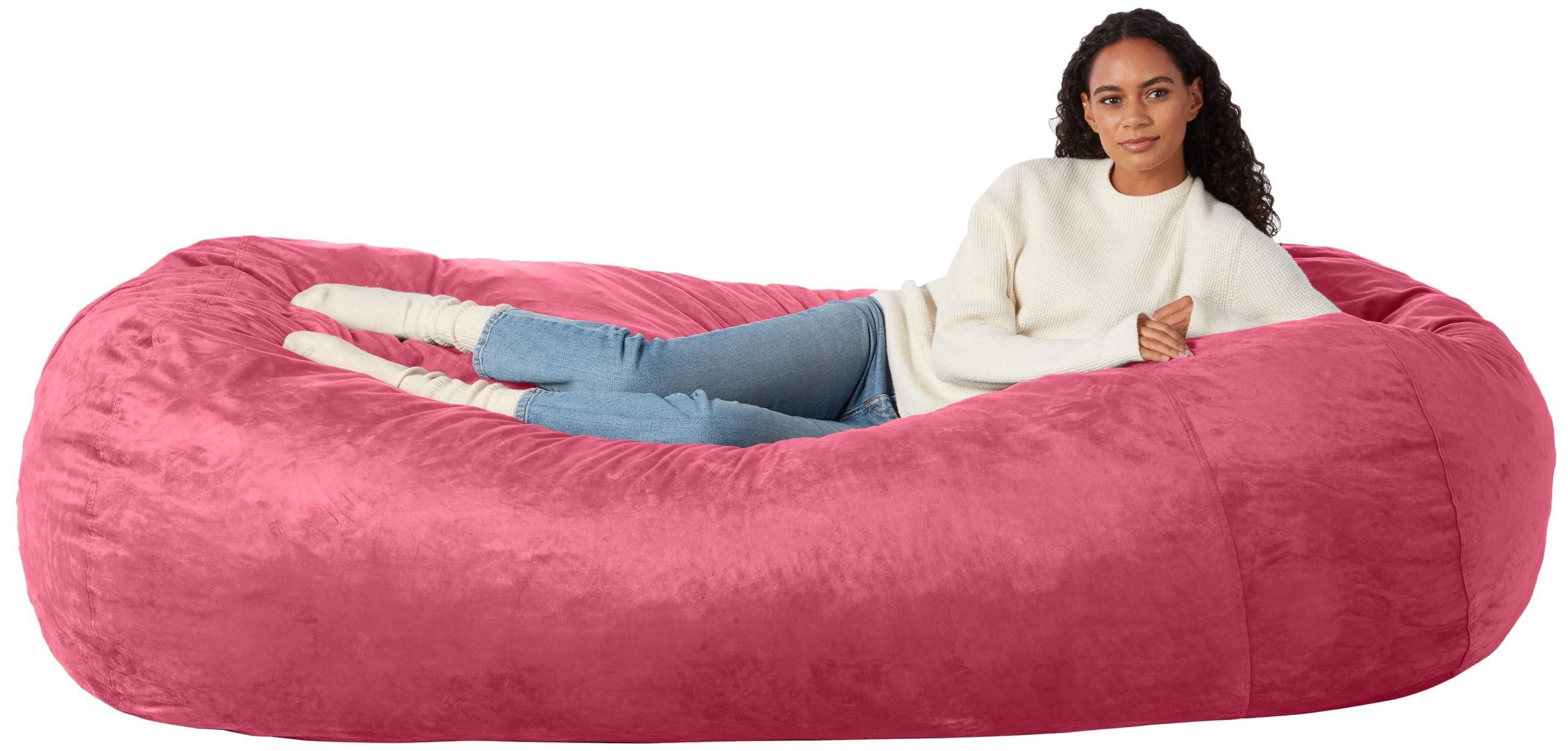 Amazon Basics Extra Large Bean Bag Chair Lounger, 7 ft Memory Foam Filled, Microfiber Cover, Pink, Solid