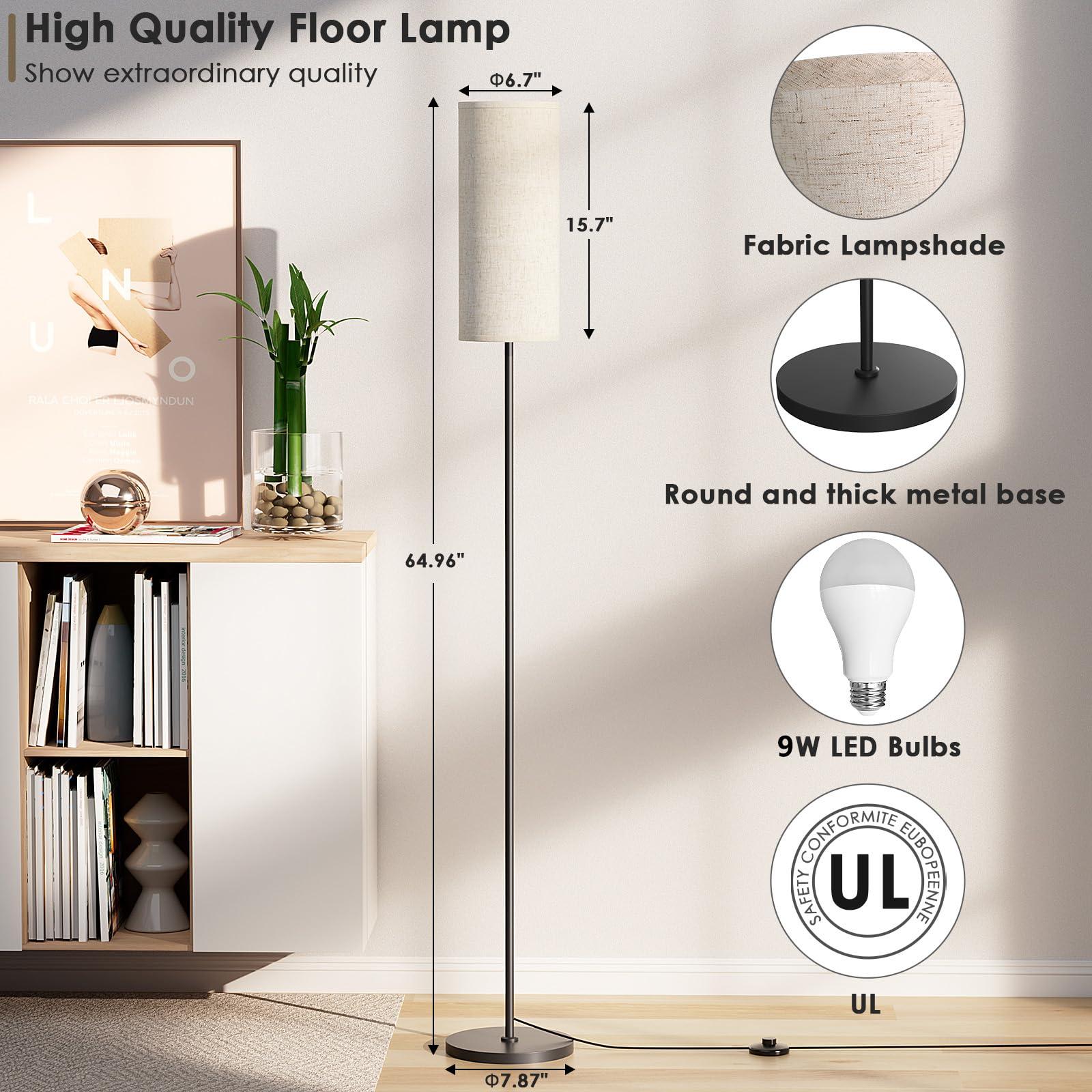 Karjoefar Floor Lamp for Living Room, Modern Standing lamp with Remote Control, Stepless Dimmable 9W Bulb & Beige Lampshade Included, Black Pole Tall Floor Lamp for Bedroom Office - Image 5
