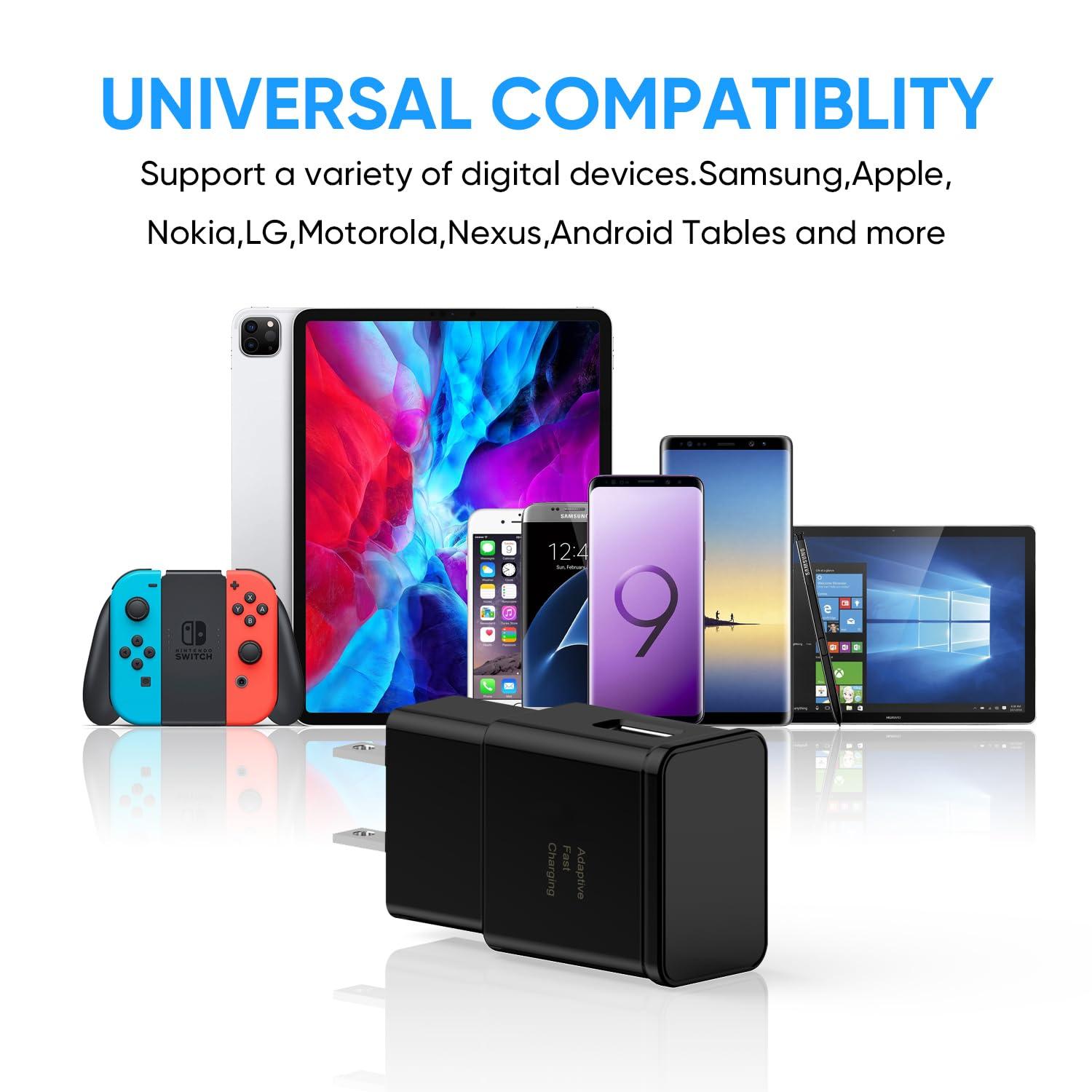 Adaptive Fast Charging Block USB Wall Charger Adapter Fits Samsung Galaxy S25/S24/S23/S22/S22 Ultra/S21/S20/S10/S9/S8/S7/Edge/Note 10 Quick Charge (Black, 2 Pack) - Image 2