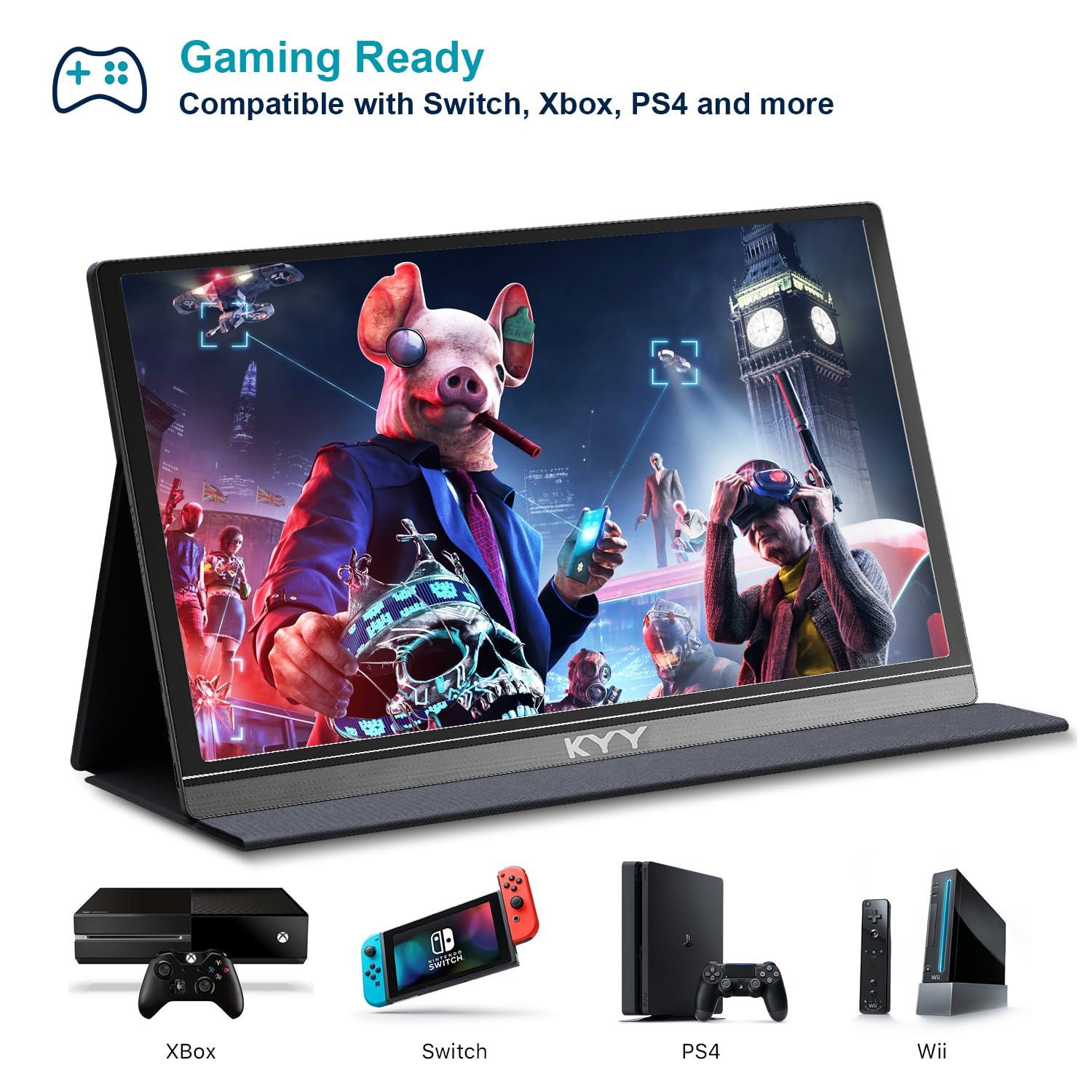 KYY 15.6inch Portable Monitor 1080P FHD IPS Gaming Monitor, Computer Display, for Laptop PC MAC Phone PS4 Xbox Switch, 1080P, FHD, USB-C, HDMI, Premium Smart Cover, Screen Protector, Speakers, HDR - Image 3