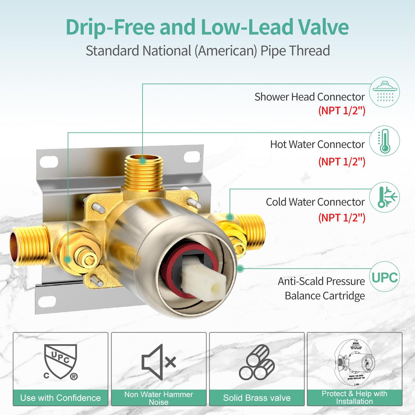 SR SUN RISE Shower System with Handheld Shower and Rain Shower Combo Set High Pressure 5-spray Dual 2 in 1 Shower Faucet Patented 3-way Diverter Brushed Nickel (Valve Include） - Image 5