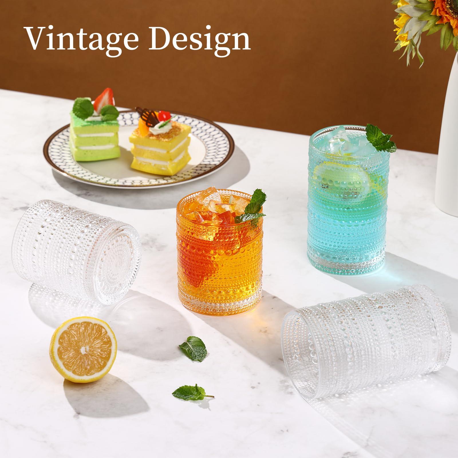 Moretoes Hobnail Drinking Glasses Set of 12, 12 Oz Highball Glasses & 10 Oz Cocktail Glasses, Clear Embossed Boho Glass Cups Kitchen Bar Tumbler Glassware Set for Whiskey, Beer, Juice, Milk - Image 2