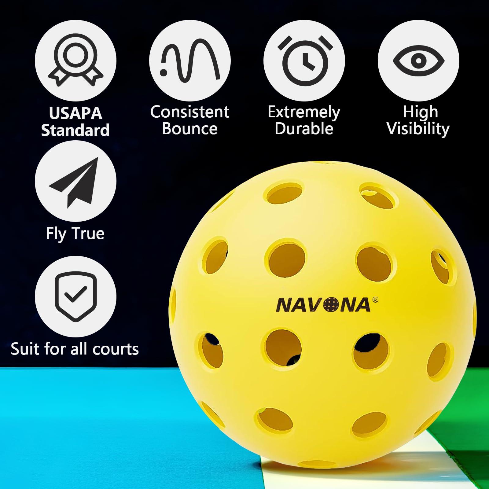 Navona 48 Pack Premium 40-Holes Yellow Outdoor Pickleball Balls, Meet USAPA Official Requirement, Perfectly Balanced, High Bounce True Flight, Durable Outdoor Pickleball Set - Image 3