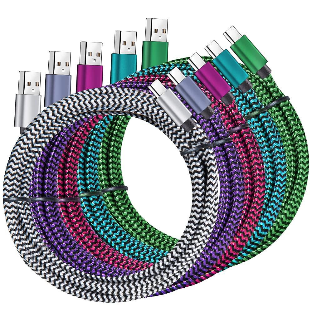 QQLIKE USB Type c Cable, 5 Pack (6FT) Nylon Braided USB C Cables 3A Fast Charging Charger for Samsung Galaxy S9/S8 Note8/9 20 10 S21 S20 S10 Plus C Cord