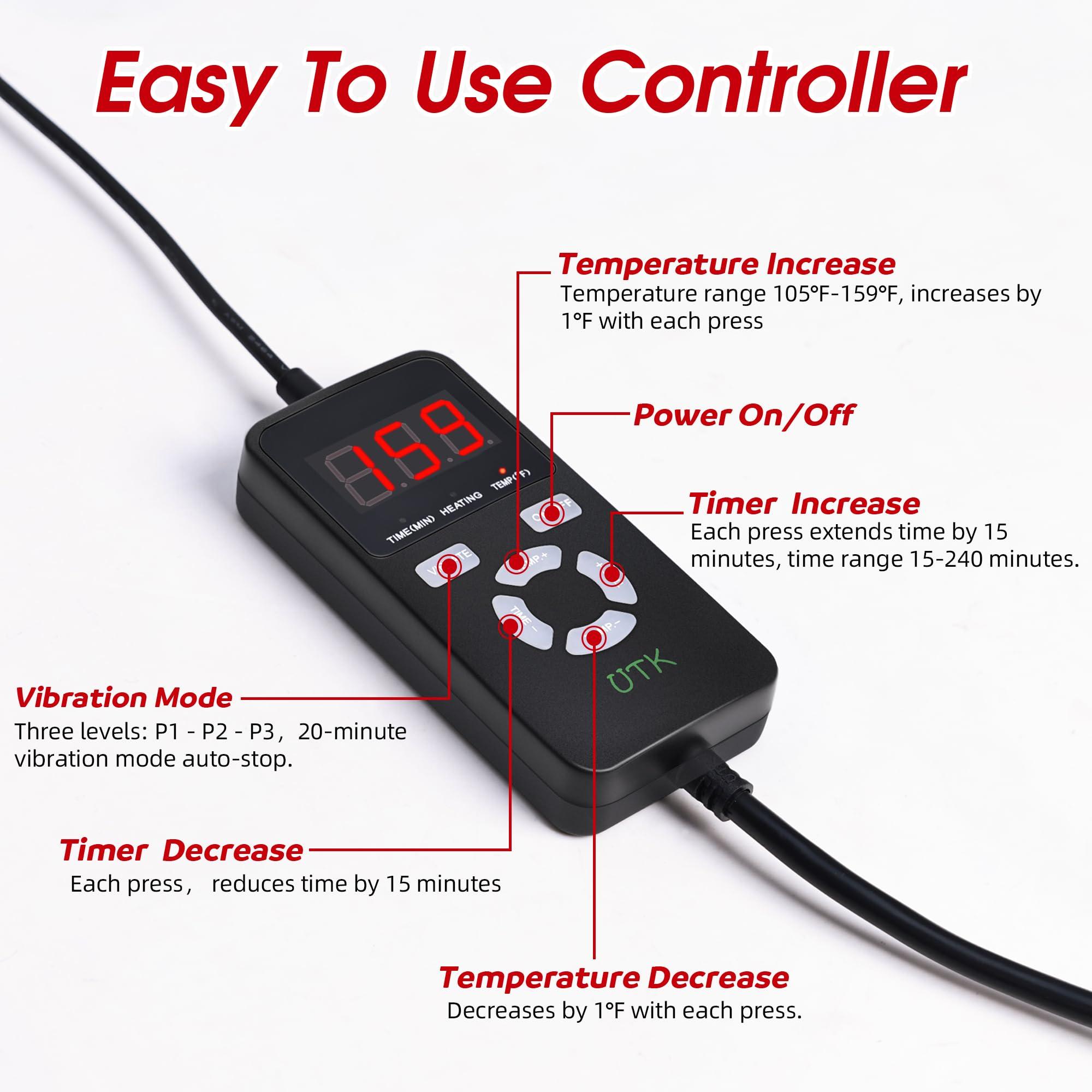 UTK Far Infrared Vibrating Heating Pad with Vibration Massage for Lower Back Pain. 3 Vibration Modes, Smart Controller, Hot Enough (103℉-159℉)，Back Pain Relief,S-XXXXL - Image 6