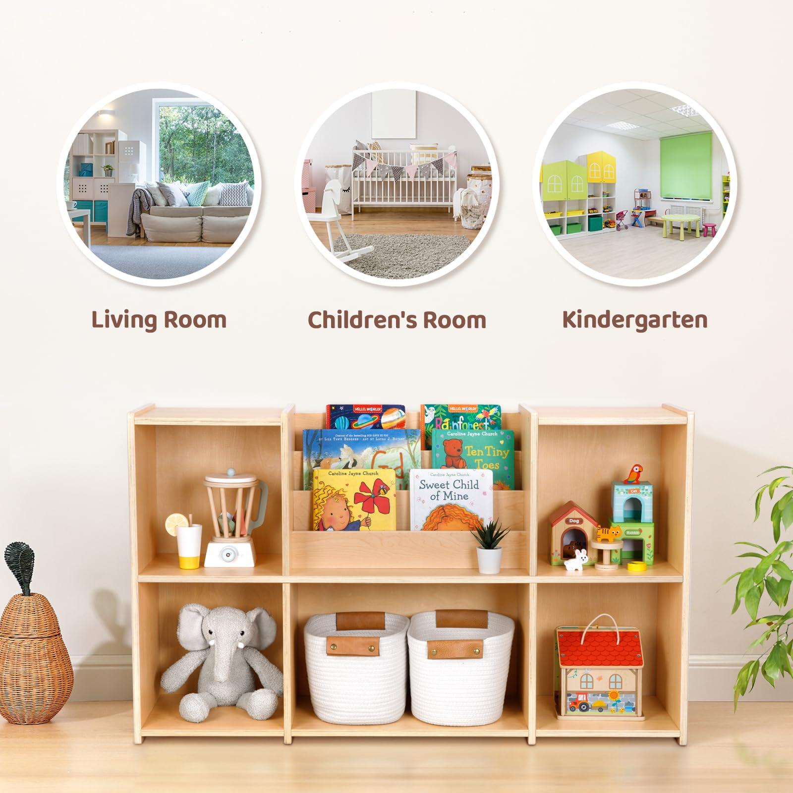 OOOK Montessori Bookshelf and Toy Storage Organizer, 2-Tier Horizontal Bookshelf, 5-Compartment Toy Storage Cabinet with Book Rack, Ideal Choice for Kids Classroom Organizer, Playroom and Daycare - Image 8