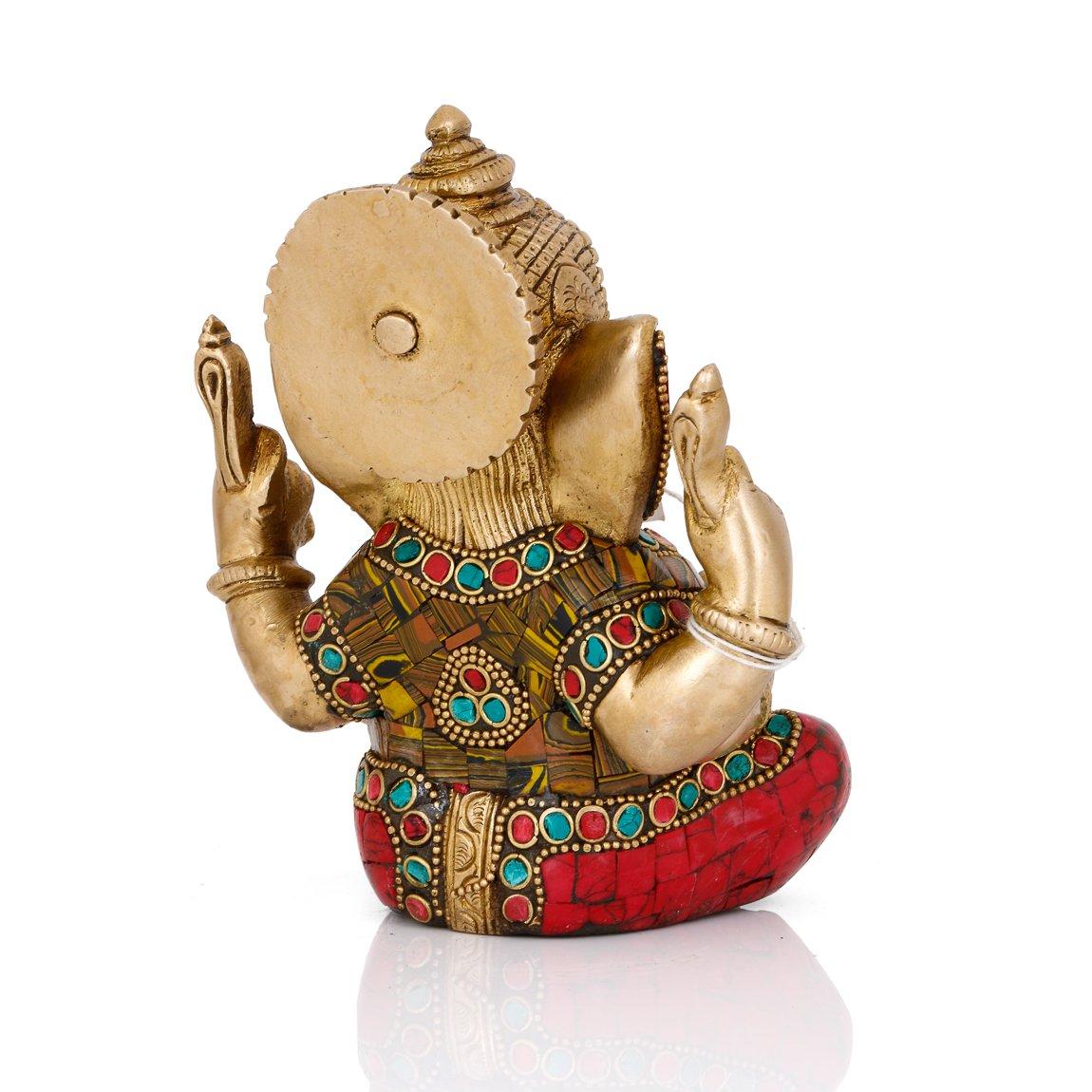 CraftVatika Lord Ganesha Brass Statue | Hindu God Ganesh Blessing Ganpati Sitting Idol Sculpture | Christmas & New Year Gifts for Family Friends - Image 4