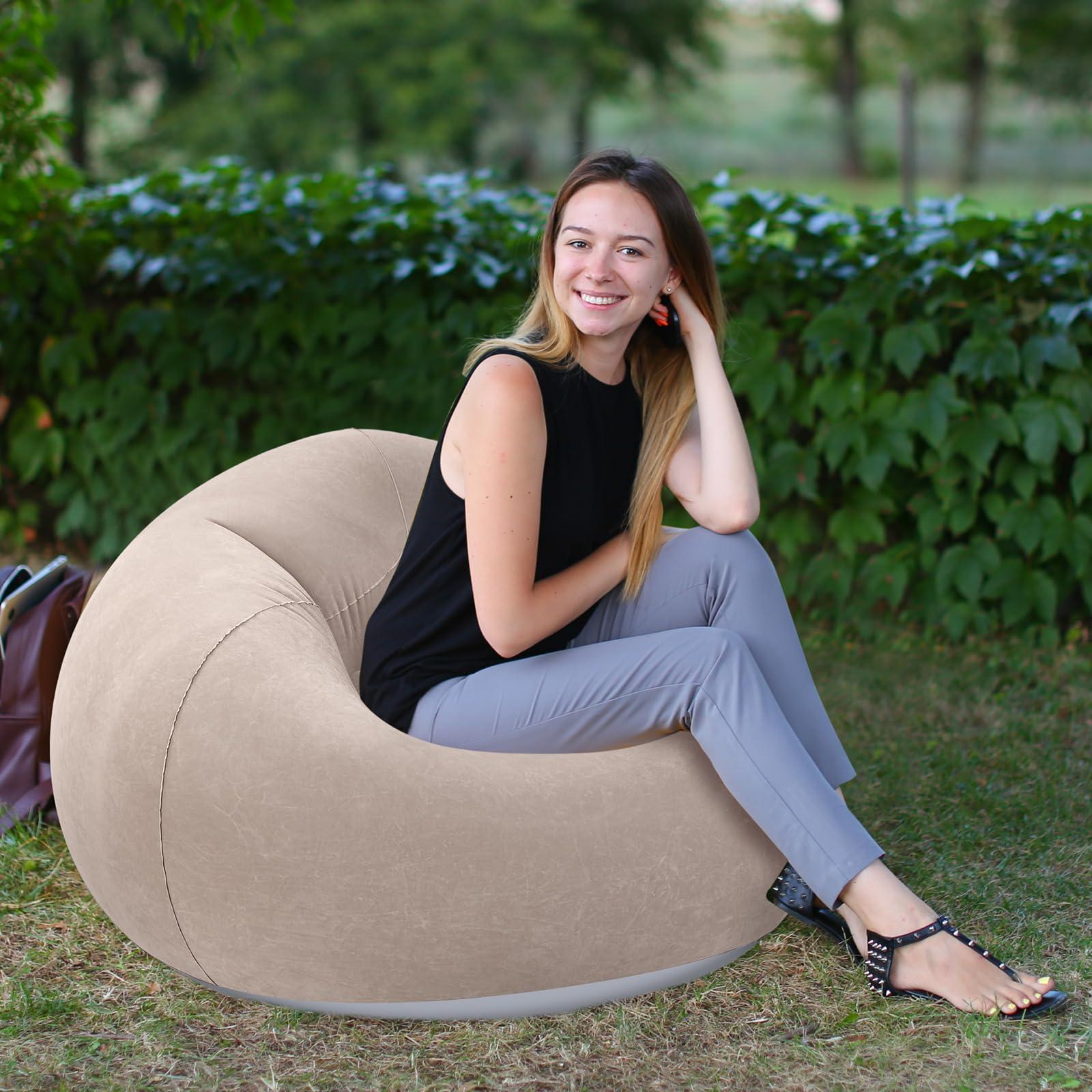 Realspring Inflatable Bean Bag Chairs Outdoor Blow up Camping Chairs Inflatable Lazy Sofa Folding Portable Bean Bag Loungers Couch for Adults Kids(Coffee,2 Pcs) - Image 6