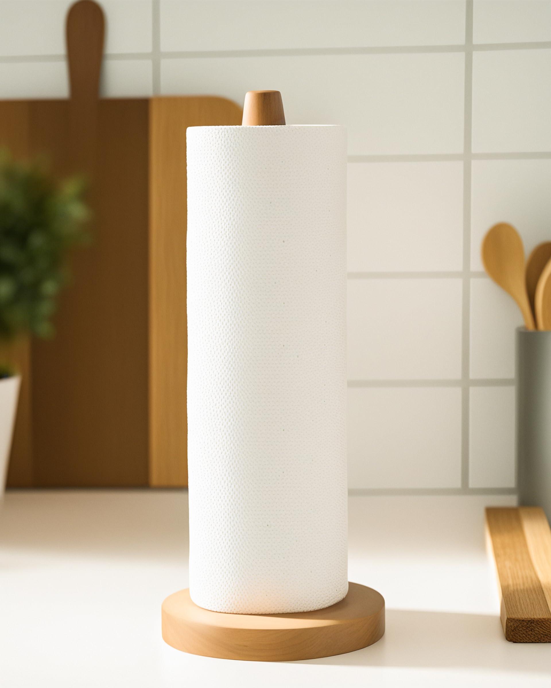 CHAUNCEY HOME Wooden Paper Towel Holder Stand - Kitchen Paper Hanger Rack Bathroom Towel Roll Stand Organizer Simply Standing Countertop Paper Roll Holder, WPTH, Large - Image 5