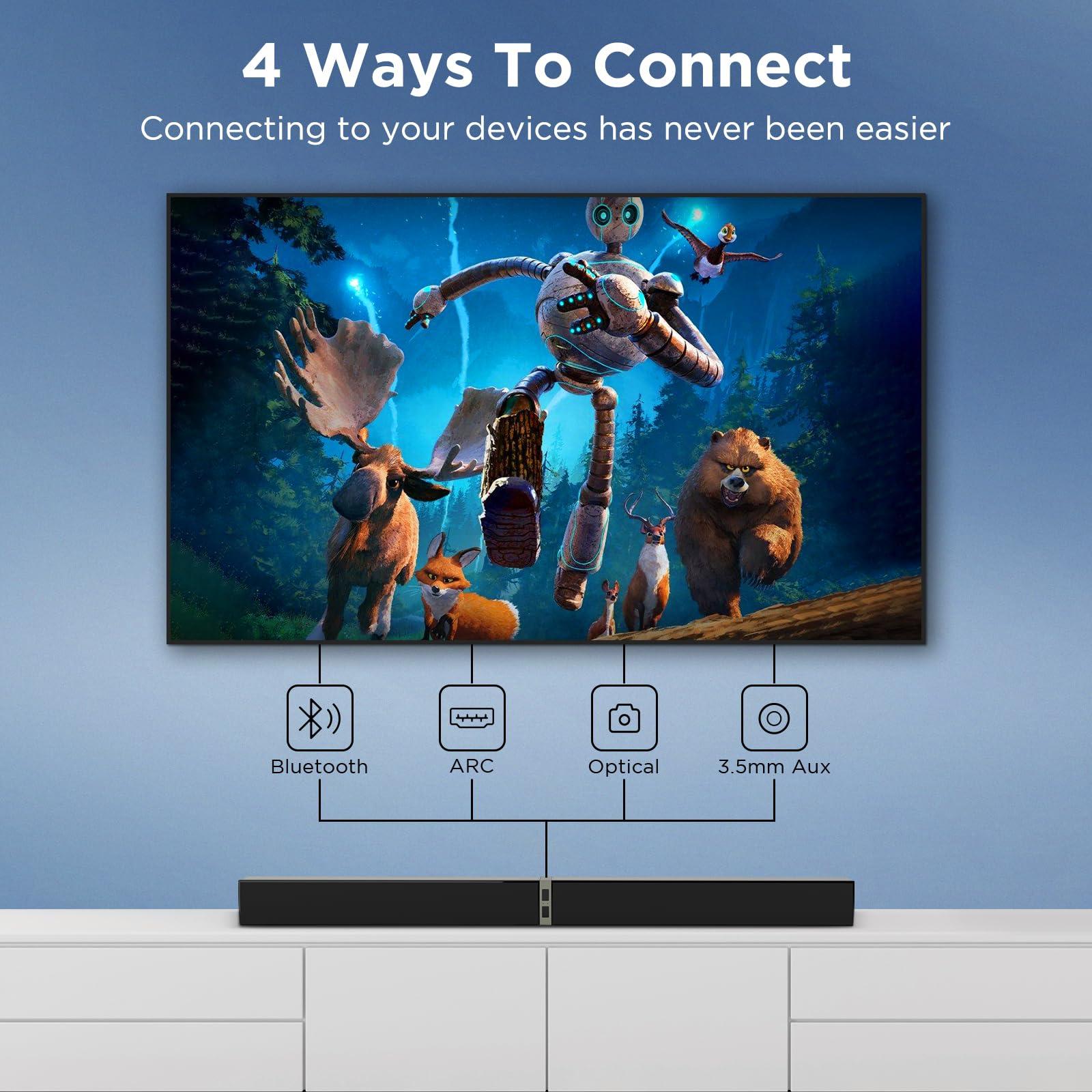 MZEIBO Sound Bar for Smart TV, 80W Bluetooth Soundbar 2 in 1 Detachable Design, Deep Bass, Home Theater Surround Sound, ARC/Optical/AUX Connections for TV/PC/Gaming/Projectors - Image 5