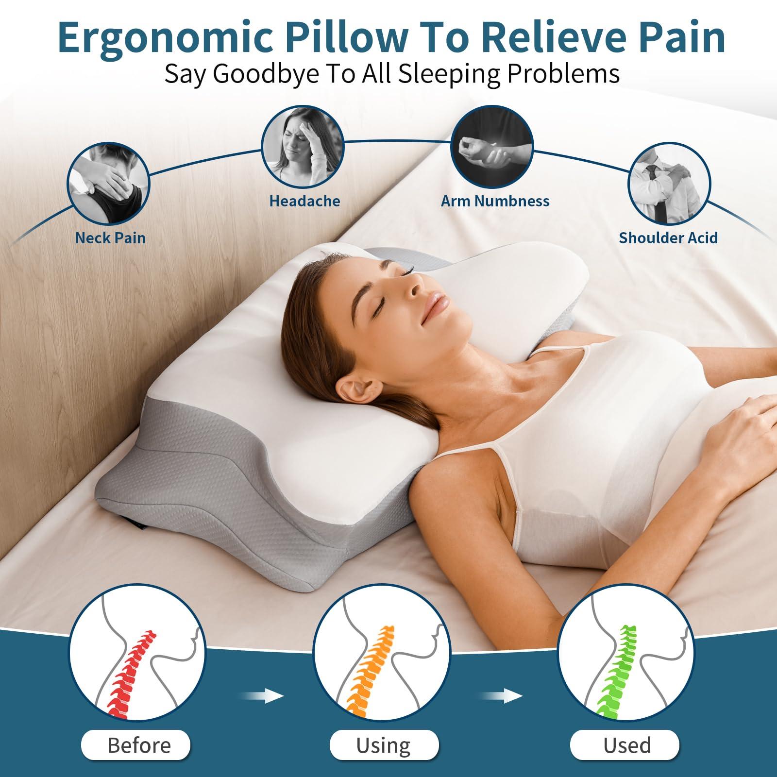 Cervical Neck Pillow for Pain Relief - Ergonomic Memory Foam Pillows for Sleeping, Cooling Side Sleeper Pillow for Neck Support, Contour Orthopedic Bed Pillow for Back Stomach Sleepers - Image 3