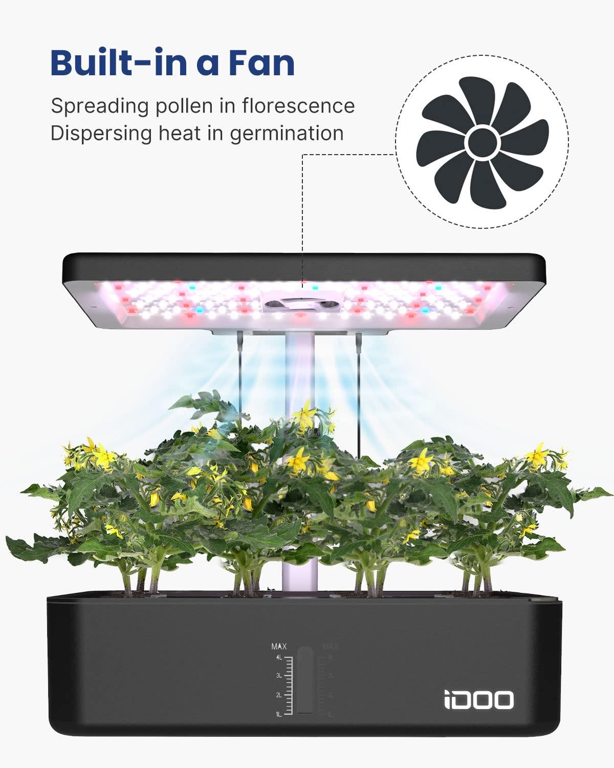 iDOO Hydroponics Growing System Kit 12Pods, Gardening Gifts for Women Mom, Indoor Herb Garden with LED Grow Light, Built-in Fan, Auto-Timer, Adjustable Height Up to 11.3", 12Pods-Black - Image 4