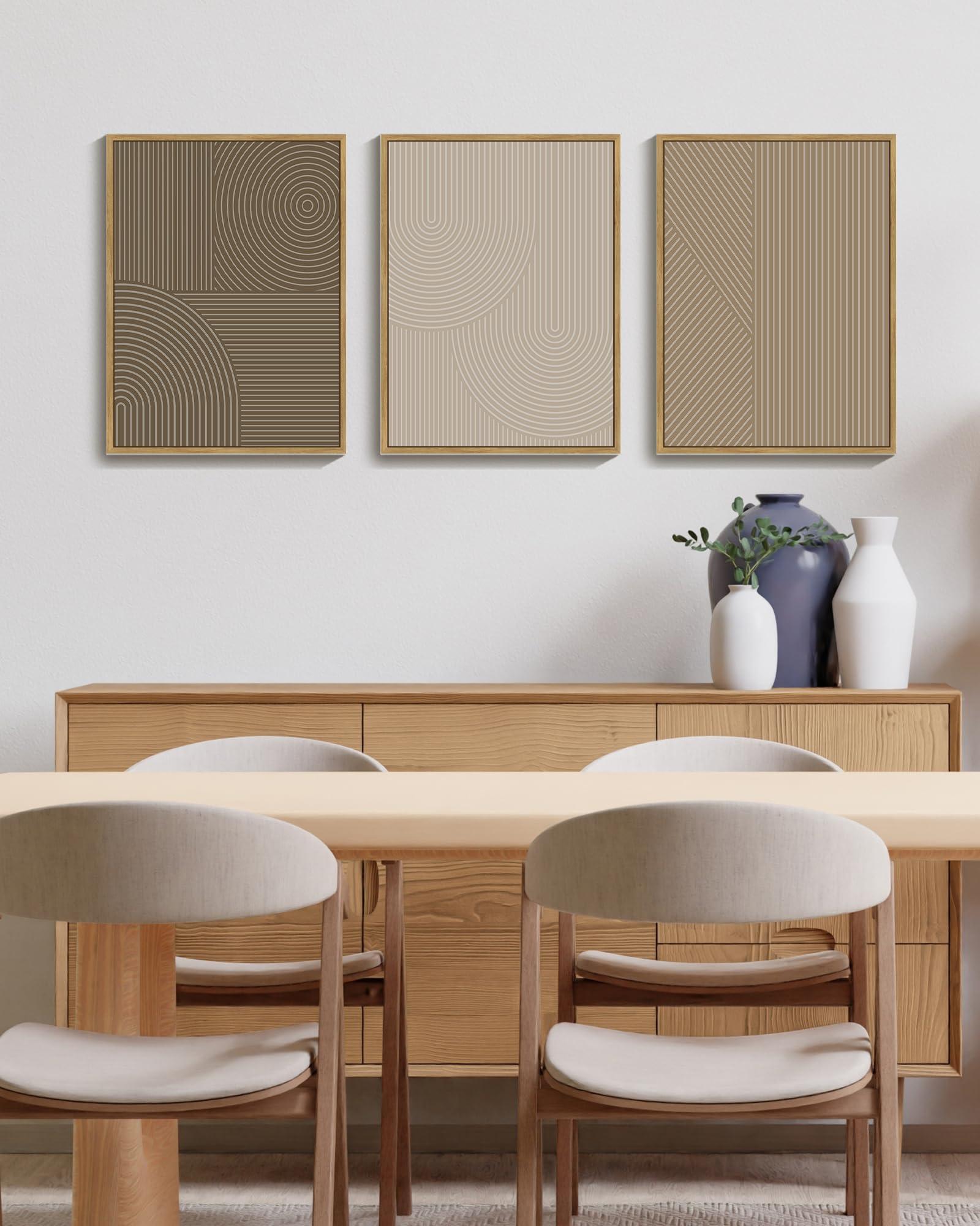 PHOPAGO Minimalist Abstract Framed Wall Art Modern Boho Neutral Line Wall Decor Geometric Artwork Kitchen Dining Room 11x14in Natural Framed - Image 2