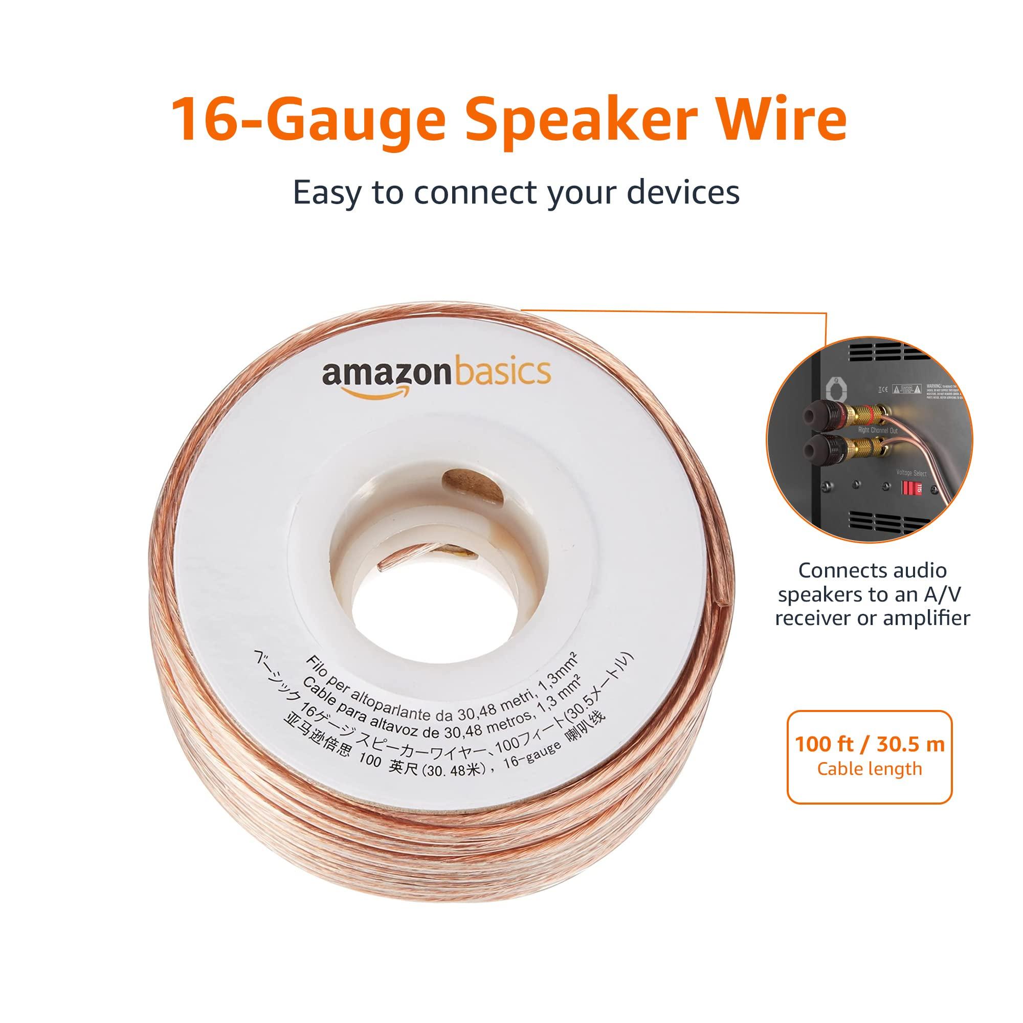 Amazon Basics Speaker Cable, Easy Assembly, 16-Gauge, Bronze, 100 ft - Image 2