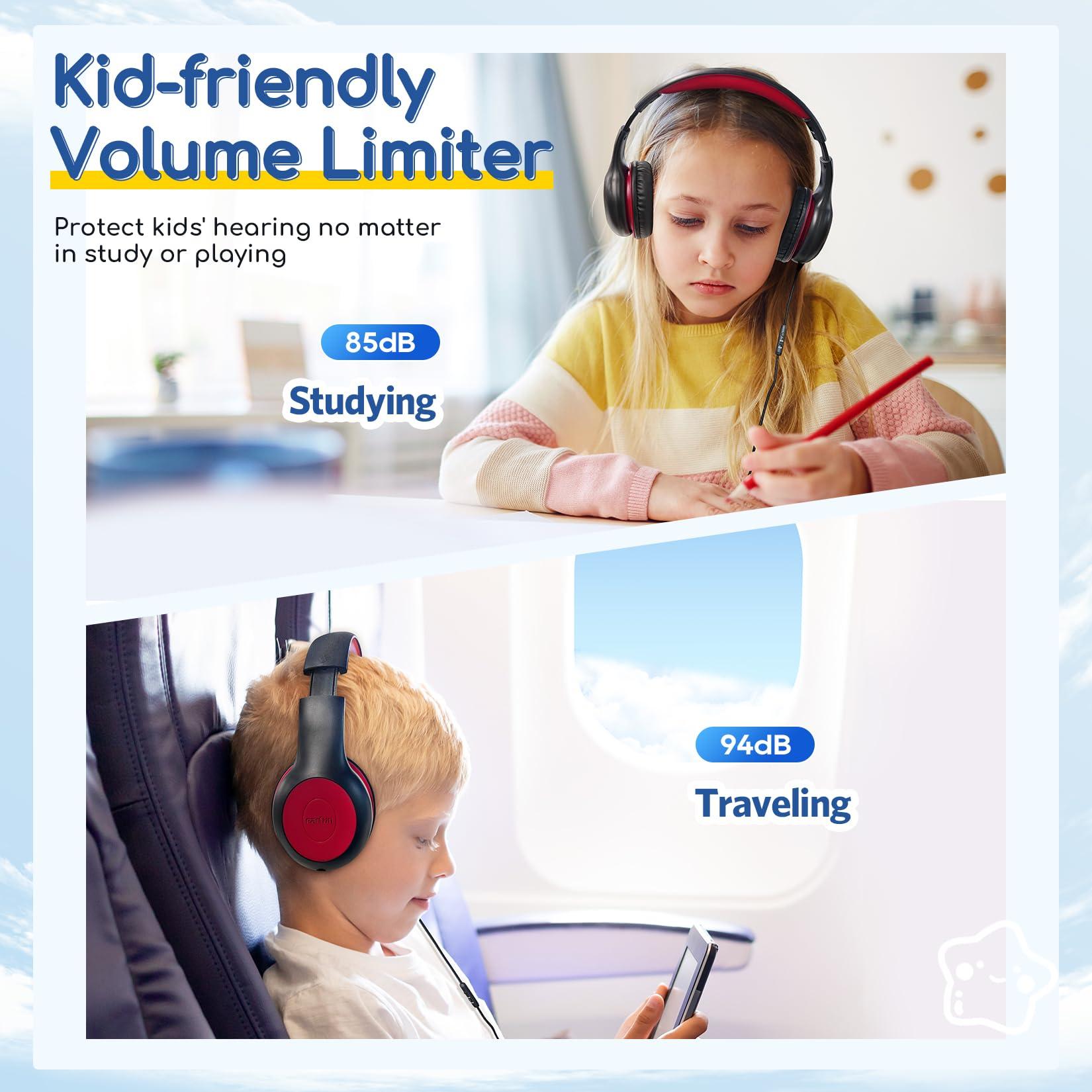 EarFun Kids Headphones Wired with Microphone, 85/94dB Volume Limit Headphones for Kids, Portable Wired Headphone with Shareport, Stereo Sound Foldable Headset for School/Tablet/iPad/Kindle, Black Red - Image 5