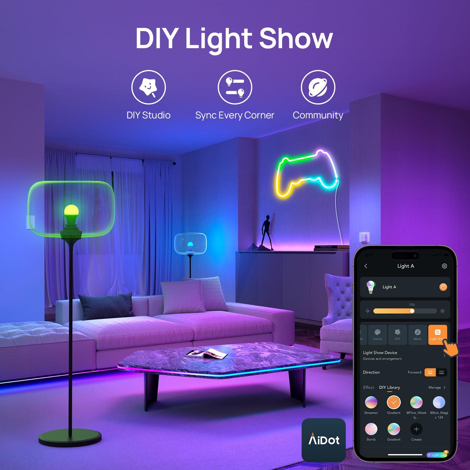 Linkind Smart Light Bulbs, Smart Bulb That Work with Alexa & Google Home, LED Light Bulbs Color Changing, 104 Preset Scene, Music Sync, A19 E26 2.4GHz RGBTW WiFi Bluetooth Light Bulb 60W, 800LM, 4Pack - Image 6