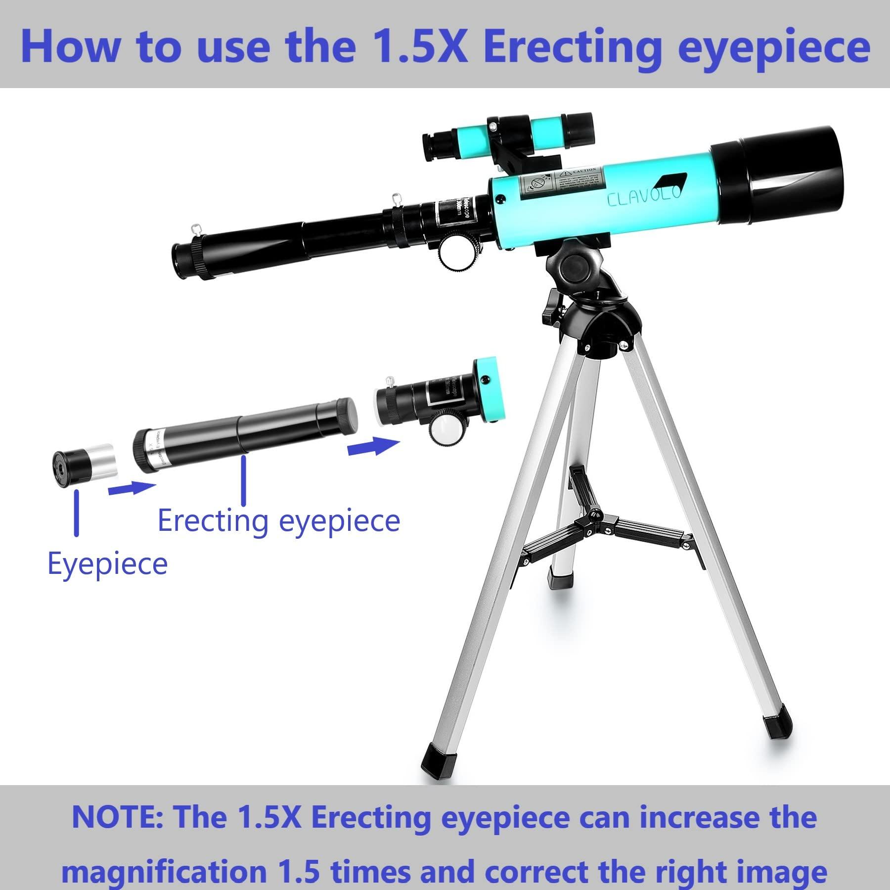 CLAVOLO Refractor Telescope with Finder Scope for Kids & Astronomy Beginners, Travel Telescope with 3 Eyepieces Magnification 18X – 135X - Image 6