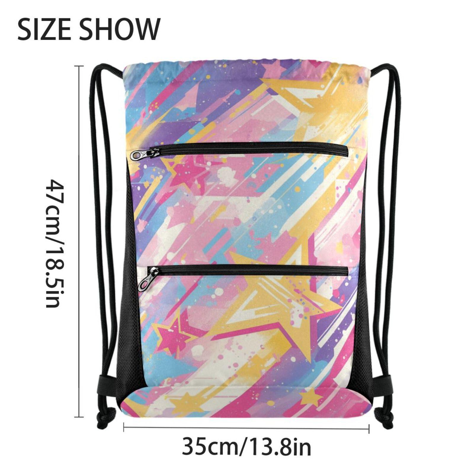 FRODOTGV Spray Paint Rock Star Drawstring Backpack Bag Lightweight Shopping Women Men Adults Cinch Sack Pack With Zipper Pockets for Yoga - Image 4