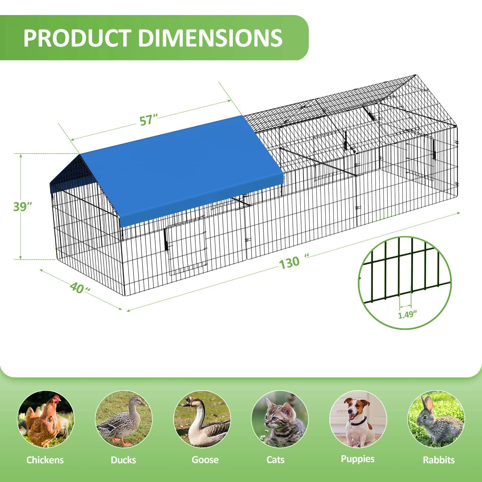 INJOPEXI Metal Chicken Coop 130"×40"×39" Chicken Runs for Yard with Cover Chicken Playpen Enclosure Chicken Pen Kennel Duck Coop Cage for Outdoor Backyard Farm Rabbit Dog Cat Small Animal Poultry - Image 2