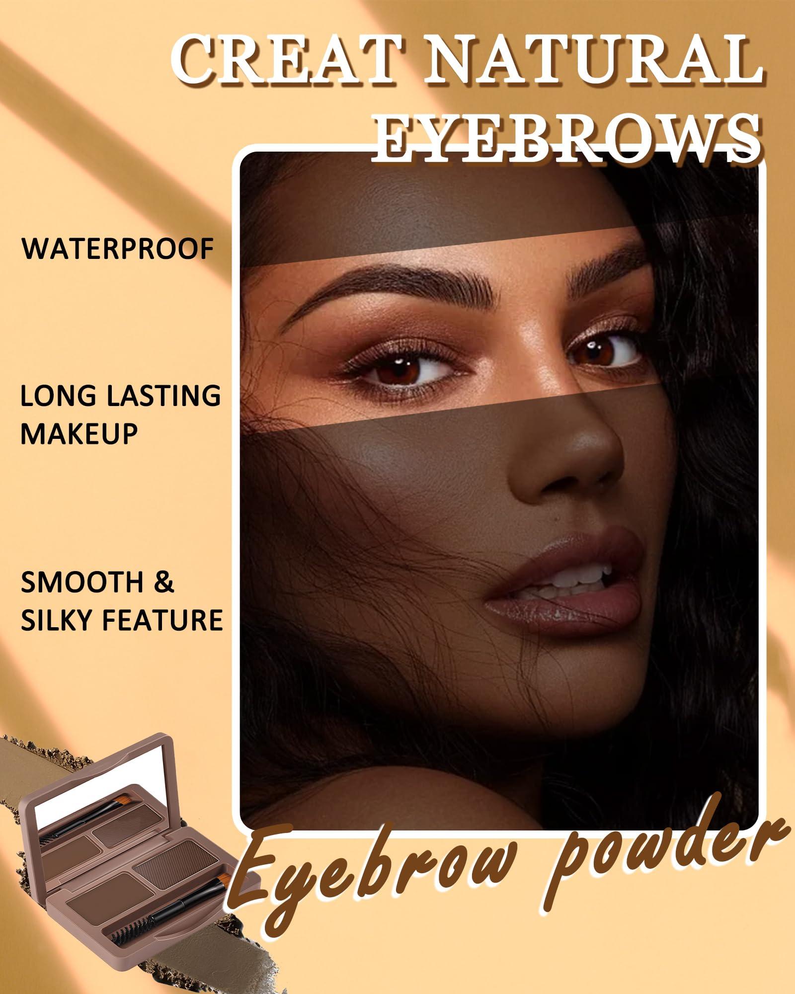 Eyebrow Powder Kit-2 Colors Soft Eye Brow Tinted Powder Palette, Waterproof & Long Lasting Dark/Light Brown Brow Filler, Professional Eyebrow Contour Makeup for Women with Mirror Brow Brush & Razor-1# - Image 4