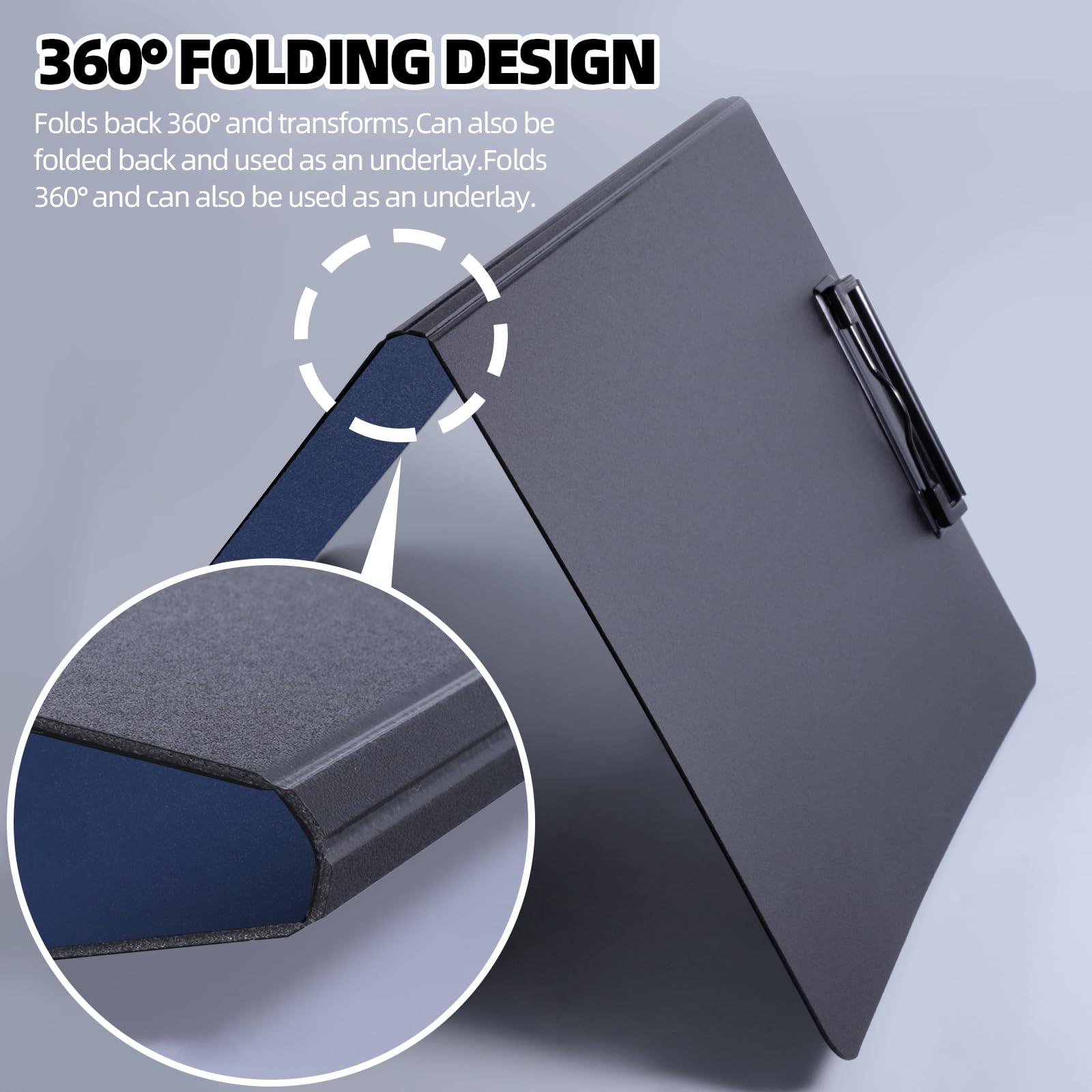 FRETONBA Clipboard Folder, A4 Foldable Clipboard with Horizontal and Vertical Double Metal Clips, 360 Degree Foldable Binder Clipboards with Pen Holder, File Cover Work Folder Clipboards, Blue - Image 6
