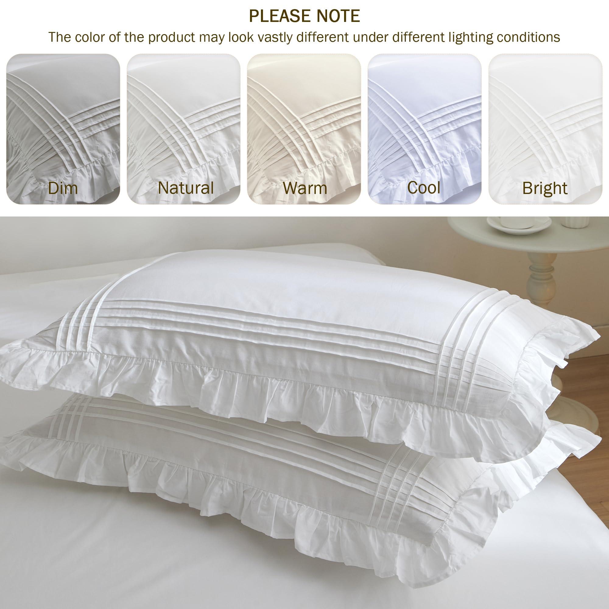 Ranznaz Ruffled Pillow Shams Standard Size Set of 2, 100% Cotton White Ruffle Pillow Cases with Pintucks, Farmhouse French Shabby Chic Pillowcases for Bedding, 20x26 Inch - Image 7