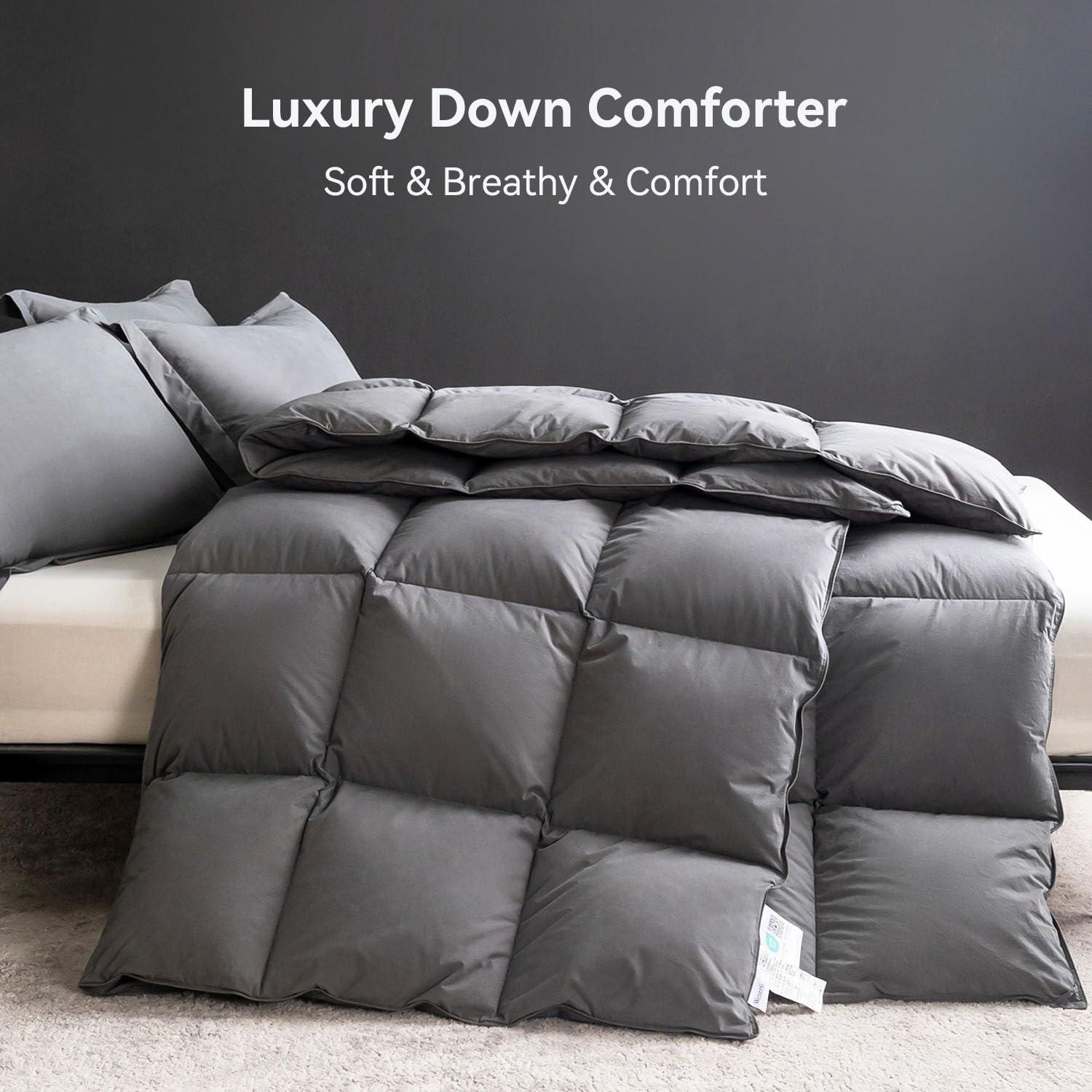 WENERSI Feather Down Comforter Full/Queen Size,Hotel Style Bedding Comforter,750+ Fill Power,1200TC,100% Organic Cotton Fabric,All Season Grey Duvet Insert with 8 Corner Tabs - Image 8