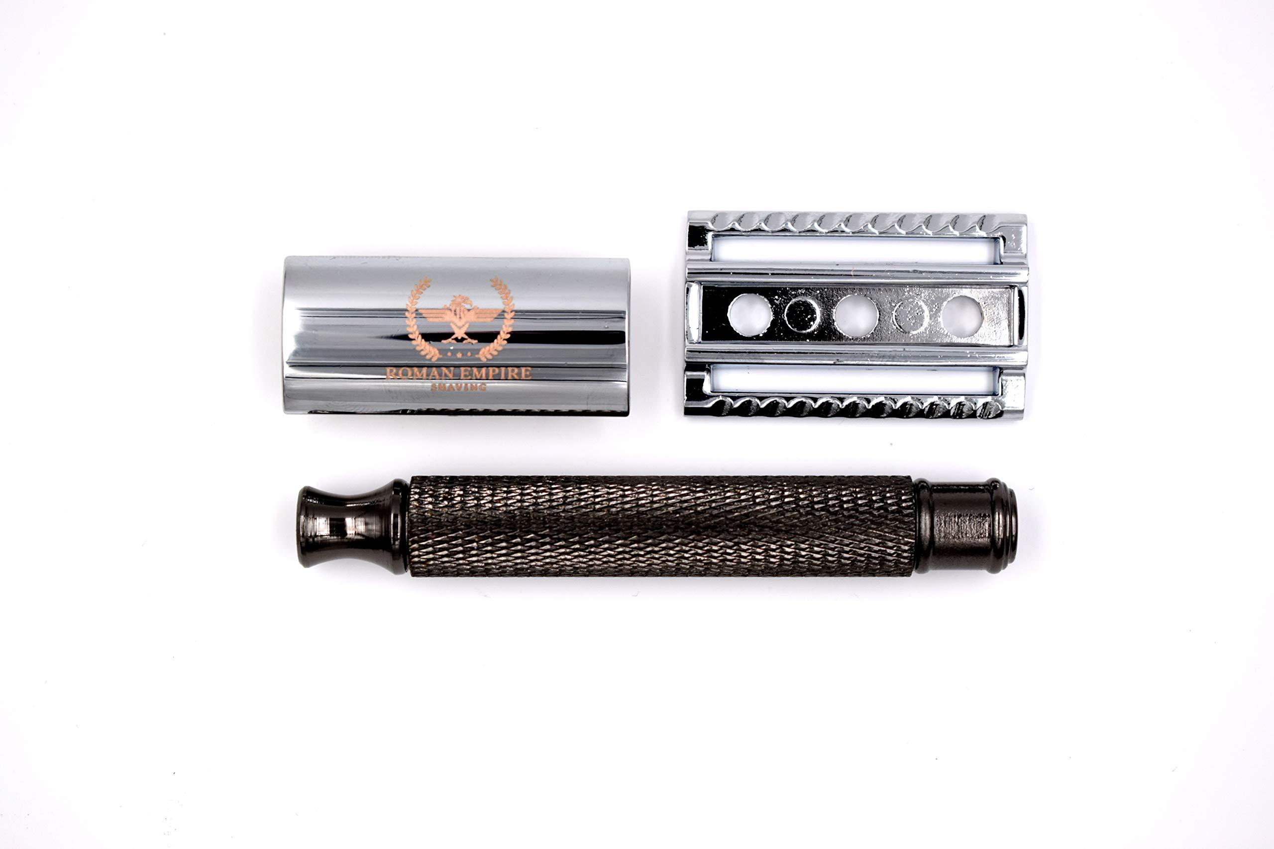 Caesar Gun Metal Safety Razor by Roman Empire Shaving with Set of 20 Shaving Blades (Astra-Derby-Shark-Treet) - Image 5