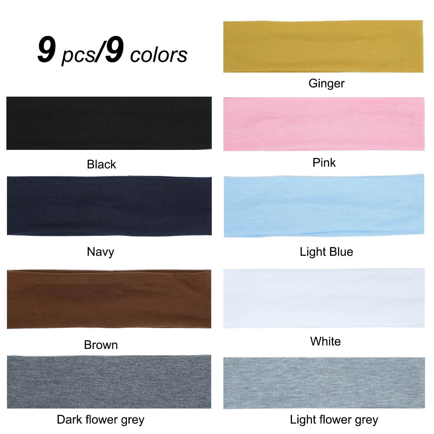 9Pcs Headbands for women Non Slip Headband, Soft Elastic Hair Bands for Women's Hair, Fashion Cotton Cloth Stretchy Sweat Bands Headbands for Sports, Makeup, Gym, Running, Yoga, Workout (9Colors-A) - Image 4
