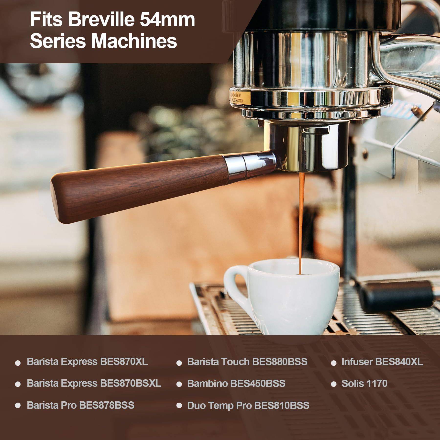 stochastic box 54 mm Bottomless Portafilter with Puck Screen, 3 Ears Espresso Portafilter Compatible with Breville Barista Express Machines,Stainless Steel Porta filter and Rosewood Handle - Image 3