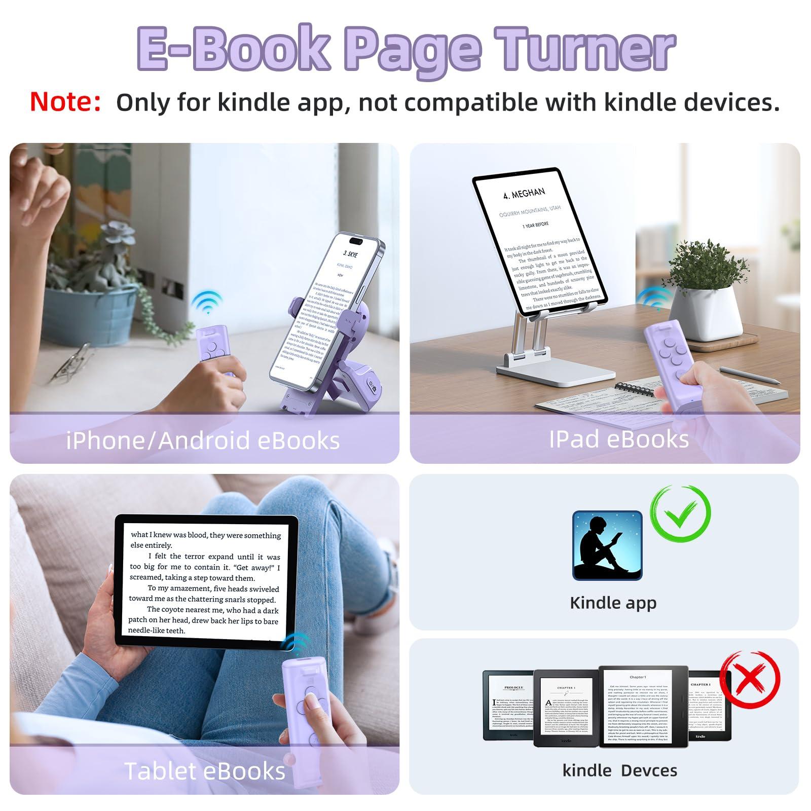 MILOUZ Remote Control Scrolling for Tiktok with Phone Stand,Page Turner for Kindle App E-Book,Bluetooth Camera Shutter Remote for iPhone, Android,iOS,iPad,Tablet (Purple) - Image 3