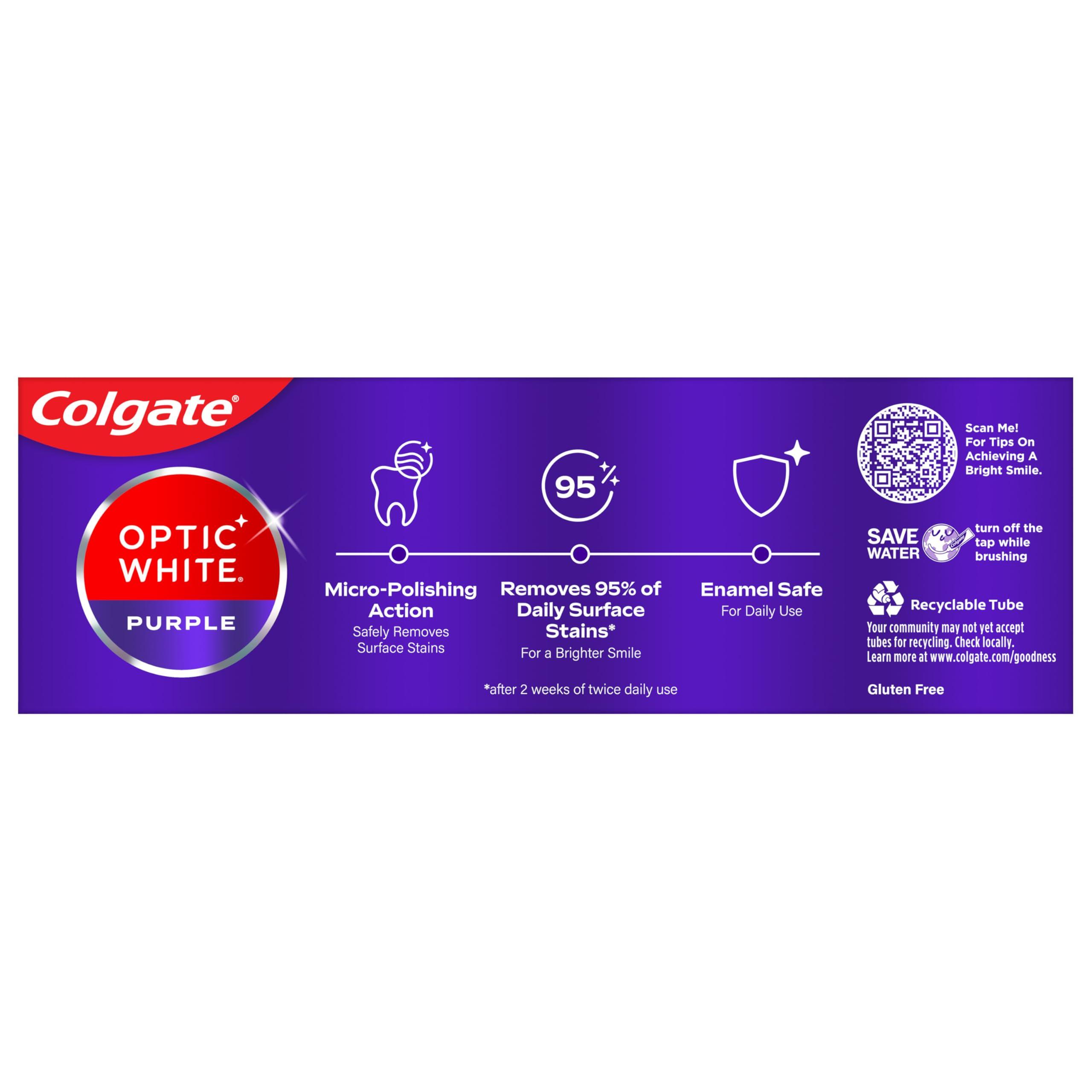 Colgate Optic White Purple Toothpaste for Teeth Whitening, Helps Remove Surface Stains and Polishes Teeth, Enamel-Safe Mint Paste, 4.2 oz - Image 10