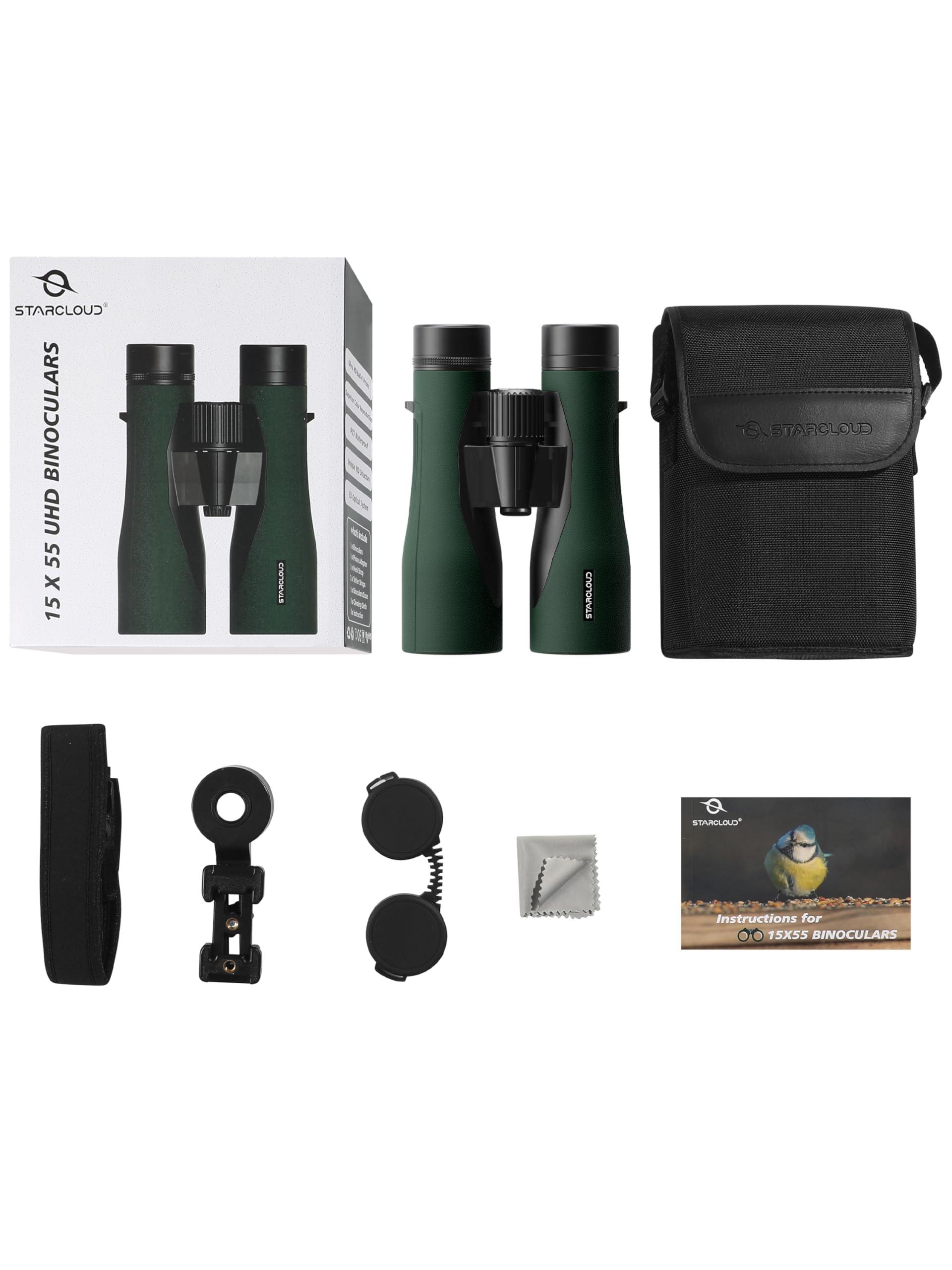 Star Cloud 15X55 UHD Lightweight Binoculars for Adults with Upgraded Phone Adapter, Large View IPX7 Waterproof Binoculars for Bird Watching, Hunting, Hiking, Stargazing (15X55) - Image 7