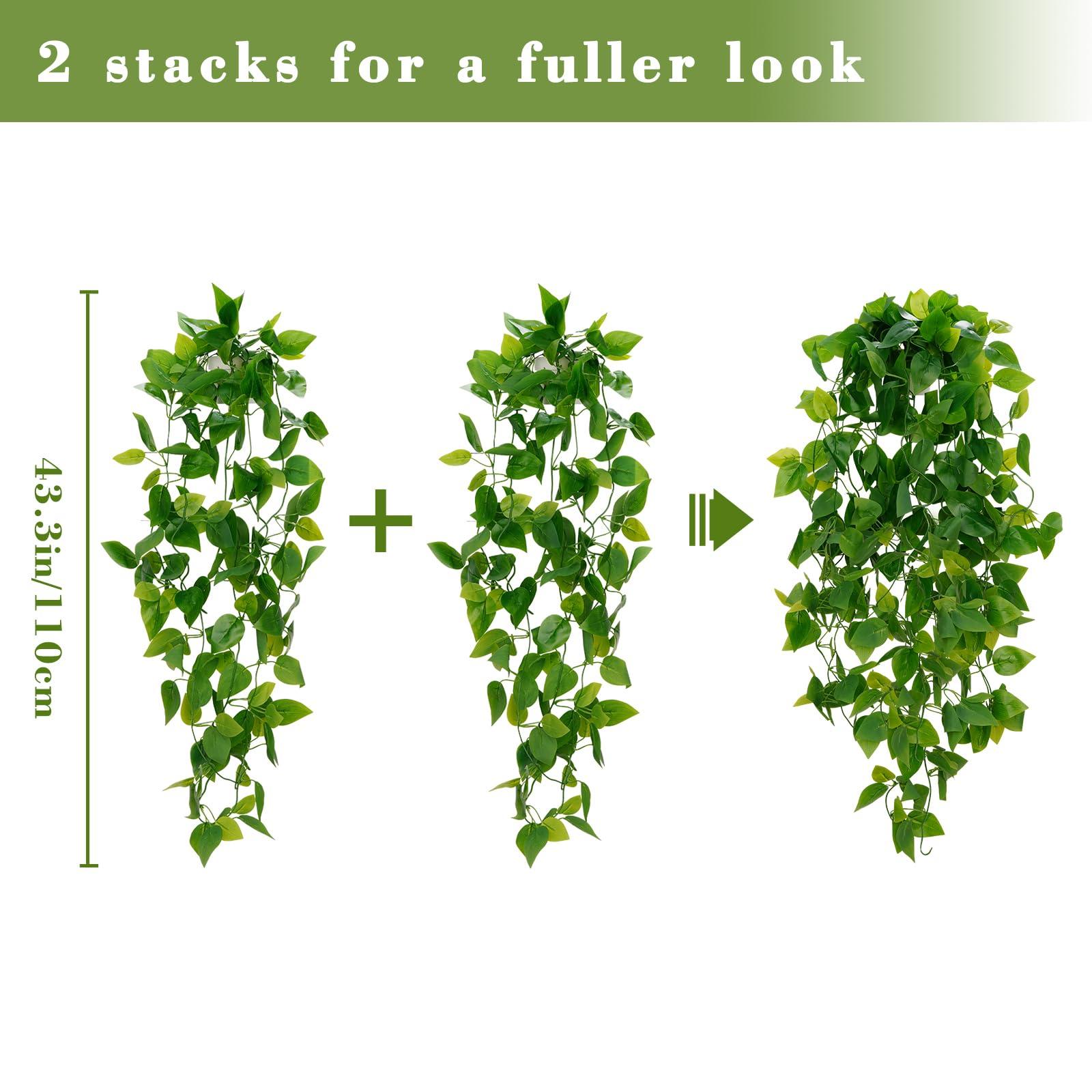 BLEUM CADE Fake Hanging Plants, 2pcs Artificial Hanging Plant, Faux Pothos Vines Hanging Plant Greenery for Wall Home Living Room Indoor Outdoor Decor (No Baskets) - Image 3