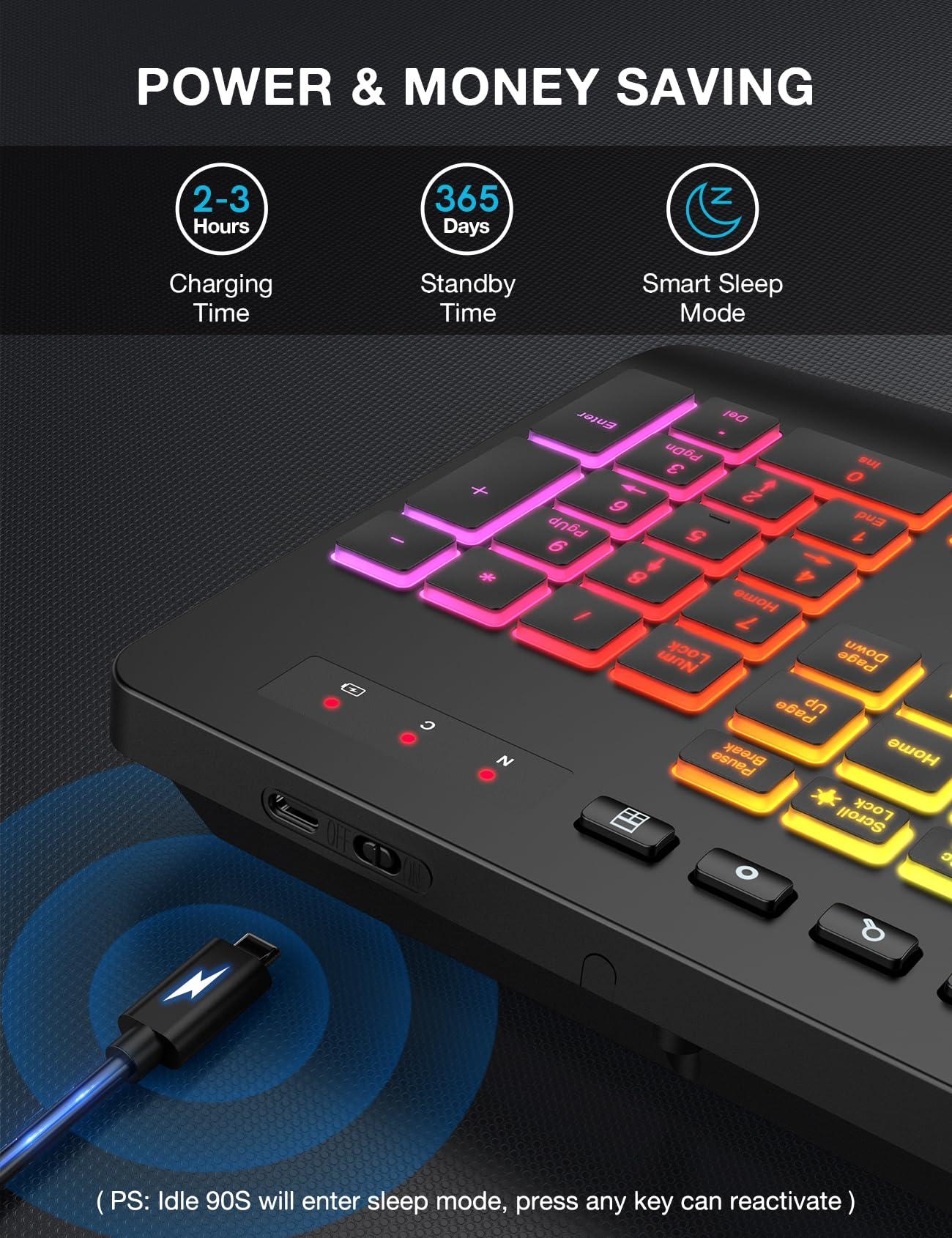 Wireless Keyboard with 8 Colored, 9 Effects Backlits, Wrist Rest, Phone Holder, Rechargeable Ergonomic Computer Keyboard with Silent Keys, 2.4G Lag-Free Cordless Set for PC, Laptop, Windows, MacBook - Image 5