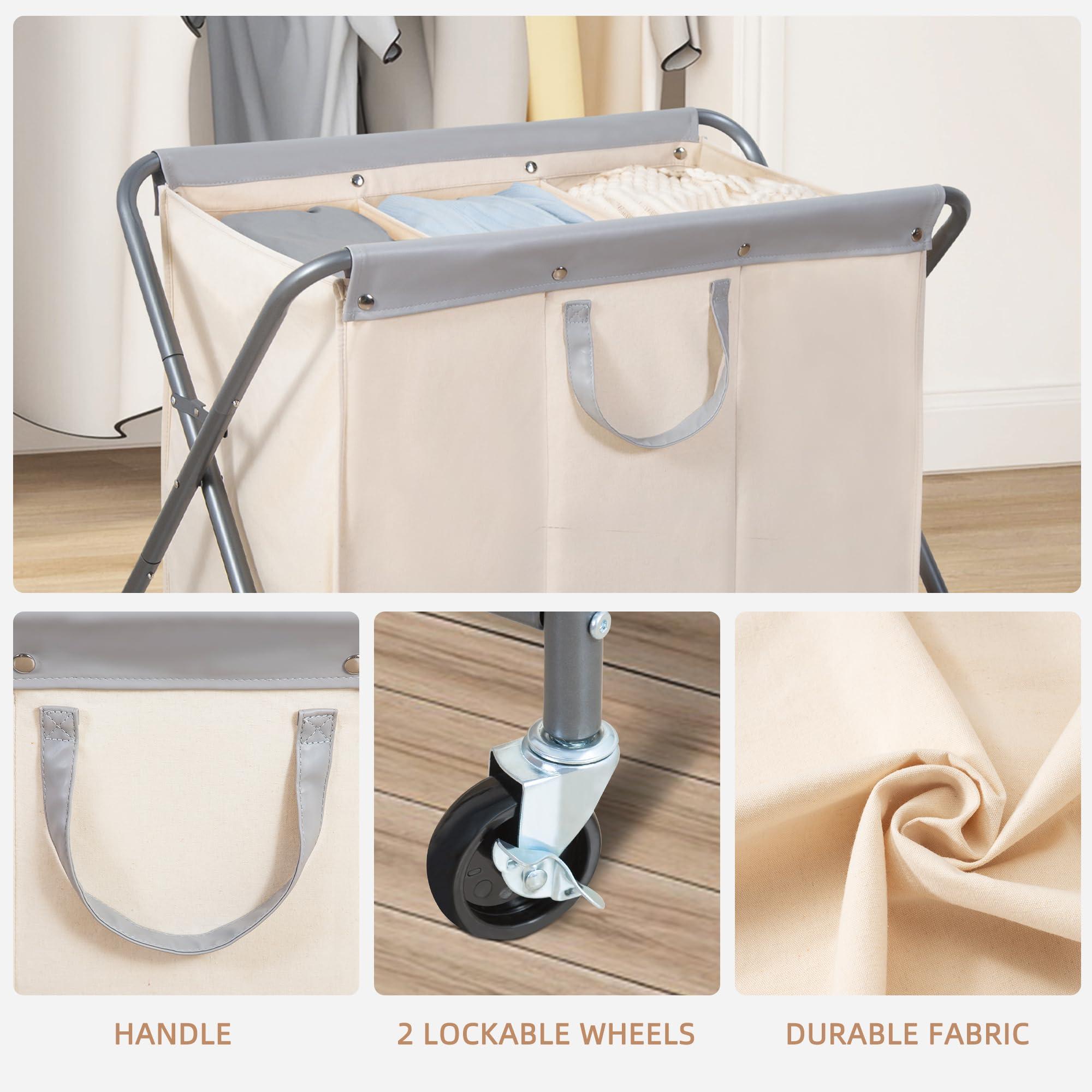 STORAGE MANIAC 160L Collapsible Laundry Hamper with Wheels, Rolling Laundry Basket, Heavy Duty Laundry Sorter with Removable Bag, Folding X Frame Laundry Organizer Cart for Easy to Store, 3 Section - Image 7