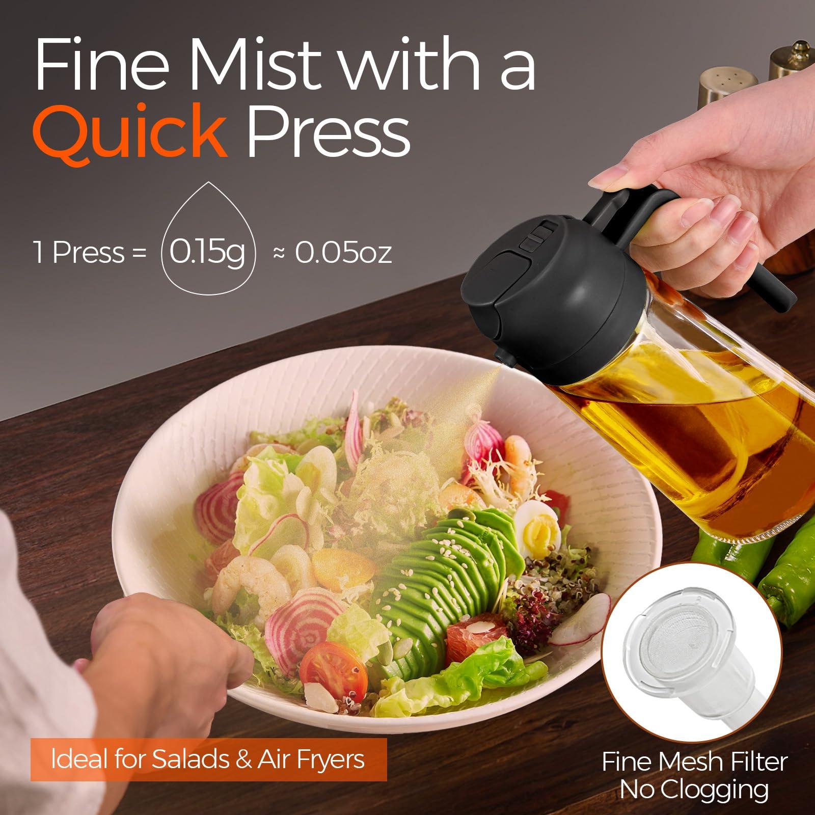 YRRAMATE 16oz/470ml Glass Olive Oil Sprayer for Cooking with Stickers, 2 in 1 Oil Dispenser for Kitchen Gadgets, Food Grade Premium Spray Bottle with Portion Control for Salad, Frying, BBQ (Black) - Image 4