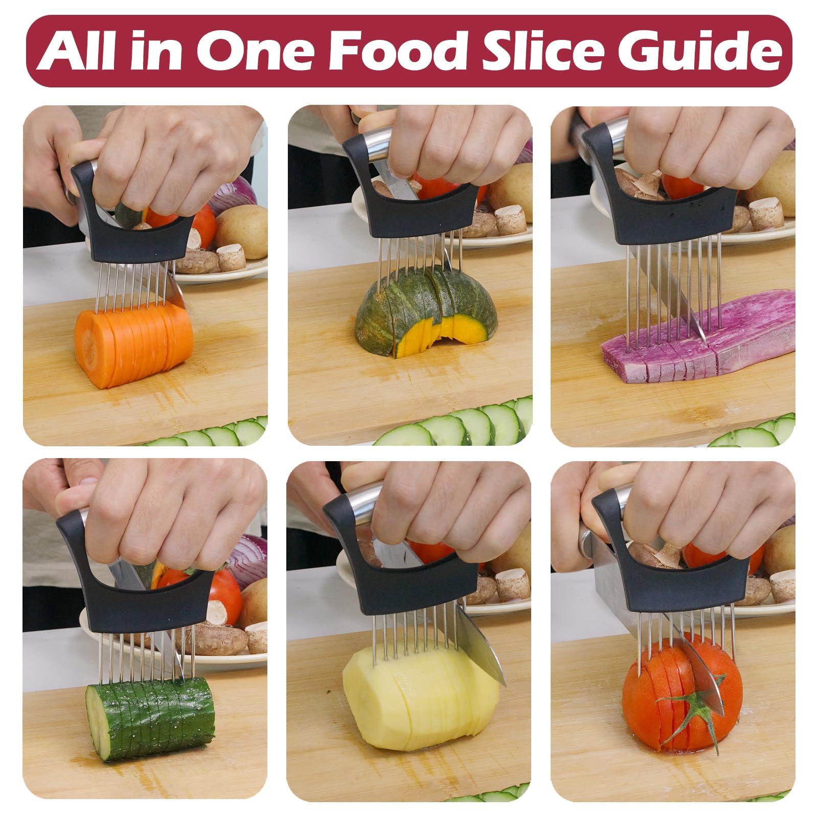 JAYVAR Onion Holder for Slicing, Onion Cutter Vegetable Chopper, Stainless Steel Tomato Slicer Vegetable Cutter for Potato, Avocados, Eggs, Food Slicer Assistant Tool for Fruit Lemon and Meat - Image 5