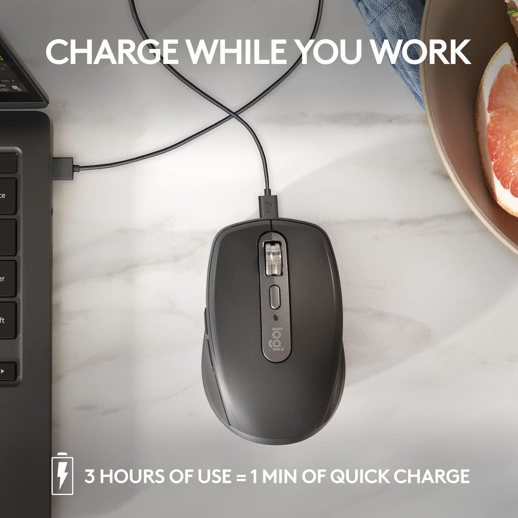Logitech MX Anywhere 3S Compact Wireless Mouse, Fast Scrolling, 8K DPI Any-Surface Tracking, Quiet Clicks, Programmable Buttons, USB C, Bluetooth, Windows PC, Linux, Chrome, Mac - Graphite - Image 7