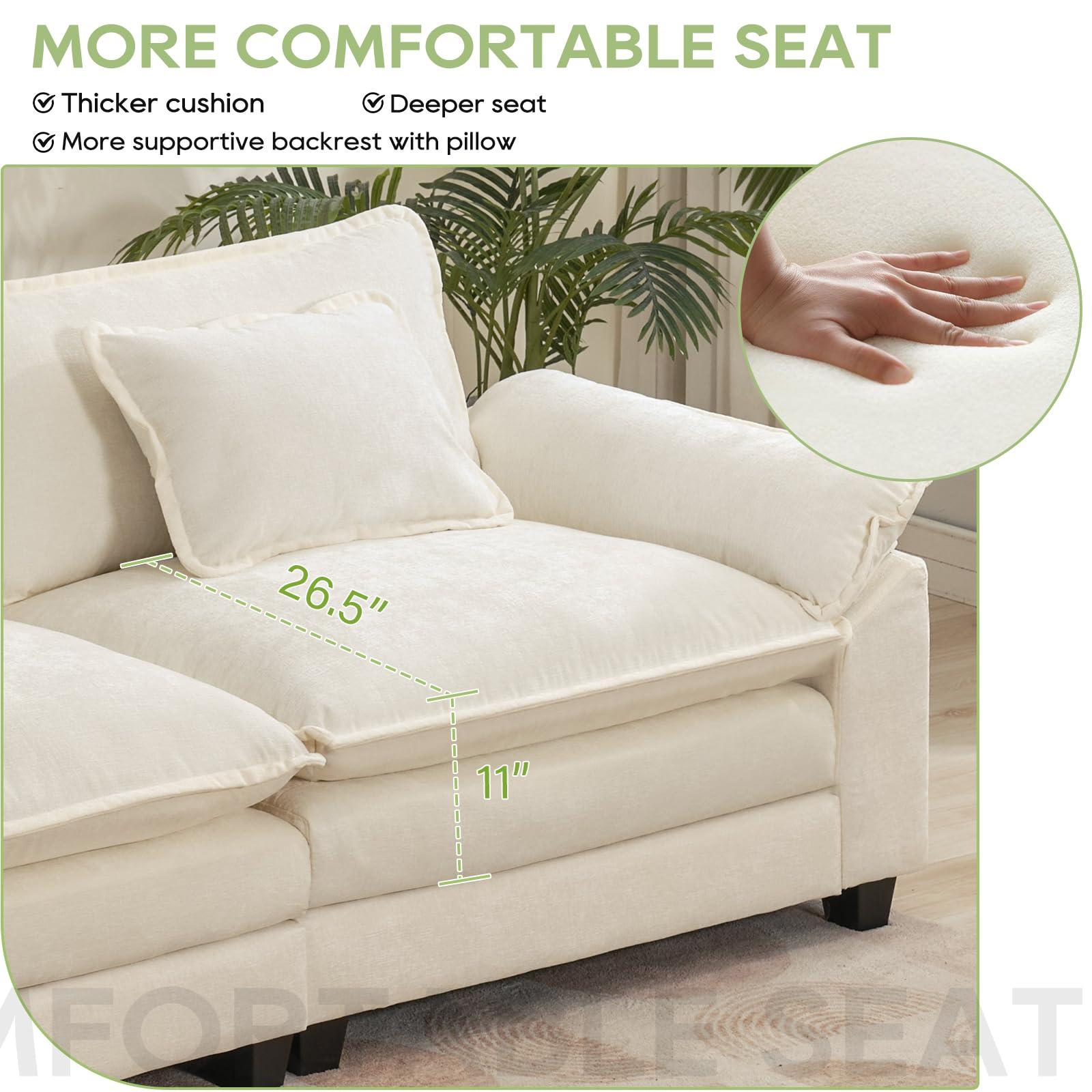 Oprisen 120" Modular Sectional Sofa, Comfy Cloud Couch Sectional Sofa with Ottoman, Chenille Sofa Sleeper Deep Seat Sofa with Throw Pillows for Living Room (Beige White, 120"- U Shape) - Image 4