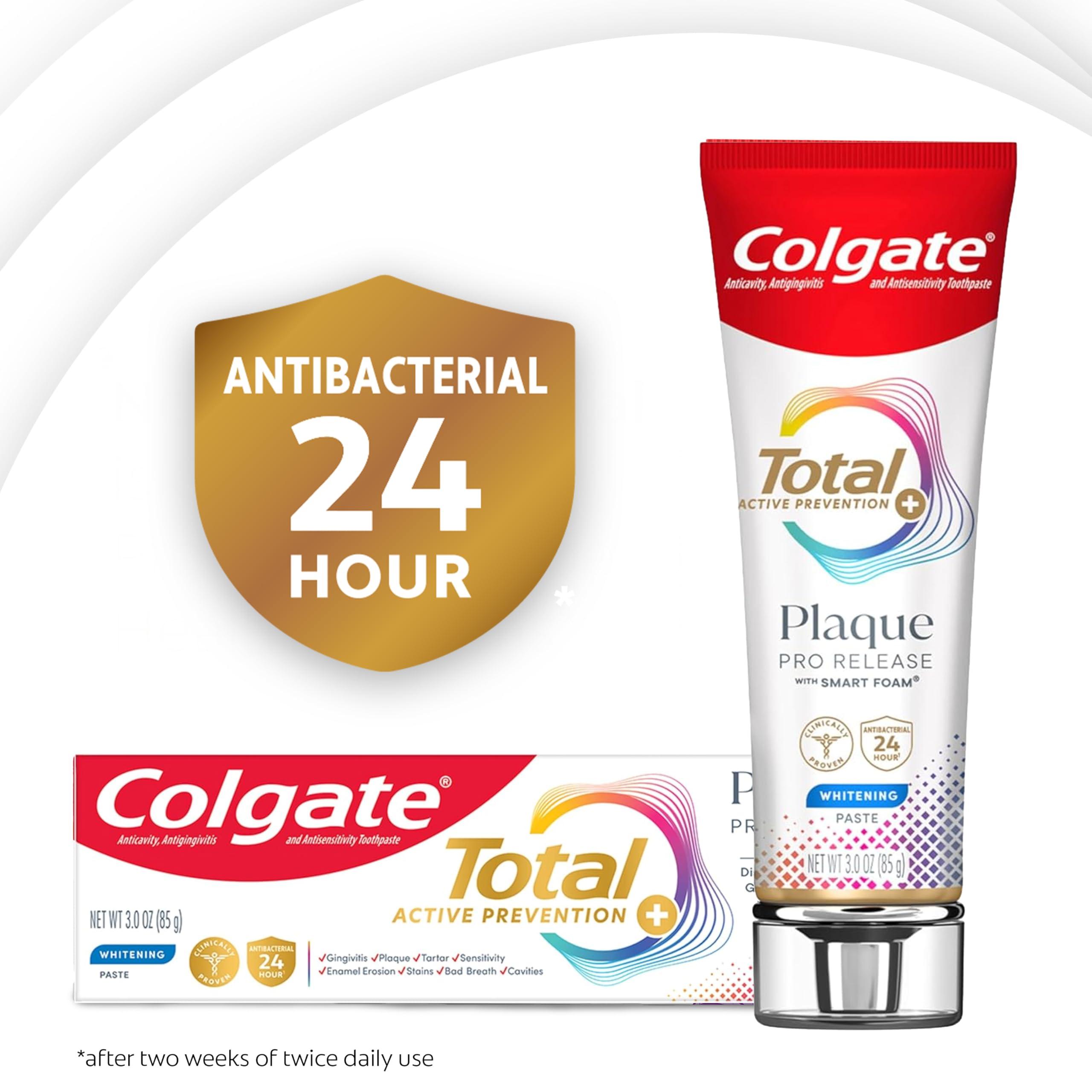 Colgate Total Plaque Pro Release Whitening Toothpaste Pack, Whitening Fluoride Toothpaste, Fights Plaque, Bad Breath, Tartar Buildup, and Helps Protect Teeth from Sensitivity, 2 Pack, 3.0 oz - Image 5