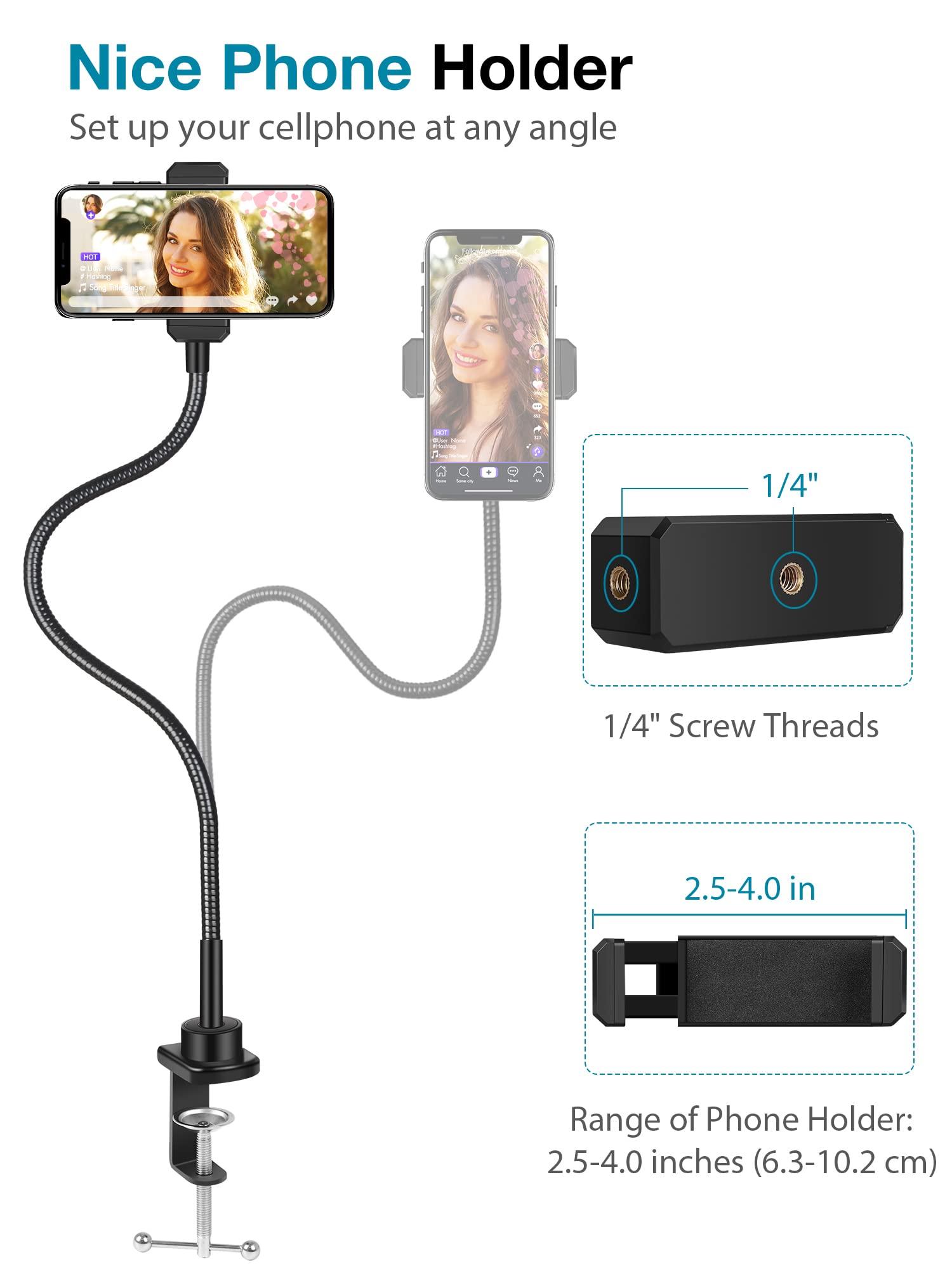 InnoGear Webcam Stand with Phone Mount, Desk Camera Arm Stands Gooseneck for Logitech Webcam BRIO 4K C960 C920 C920S C922 C922x C925e C930 C930e C615 NexiGo N60, Right Light, Gopro with 1/4" Thread - Image 6