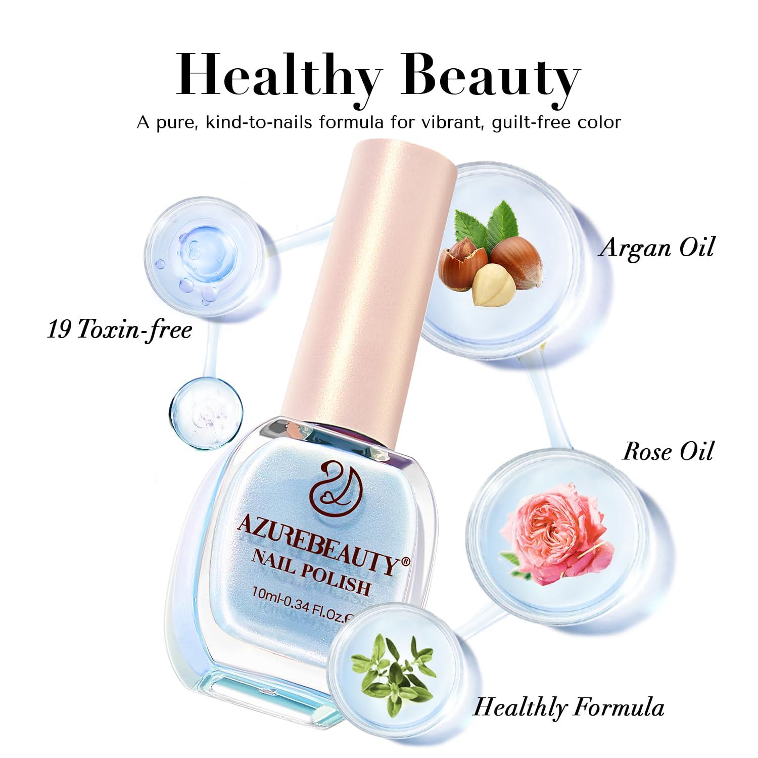 AZUREBEAUTY Nail Polish Set, 4 Colors Chameleon Green Glitter Purple Blue Holographic Spring Quick Dry Natural Fingernail Lacquer Strengthening Aurora Shimmer Kit with Top Coat DIY Salon at Home - Image 6